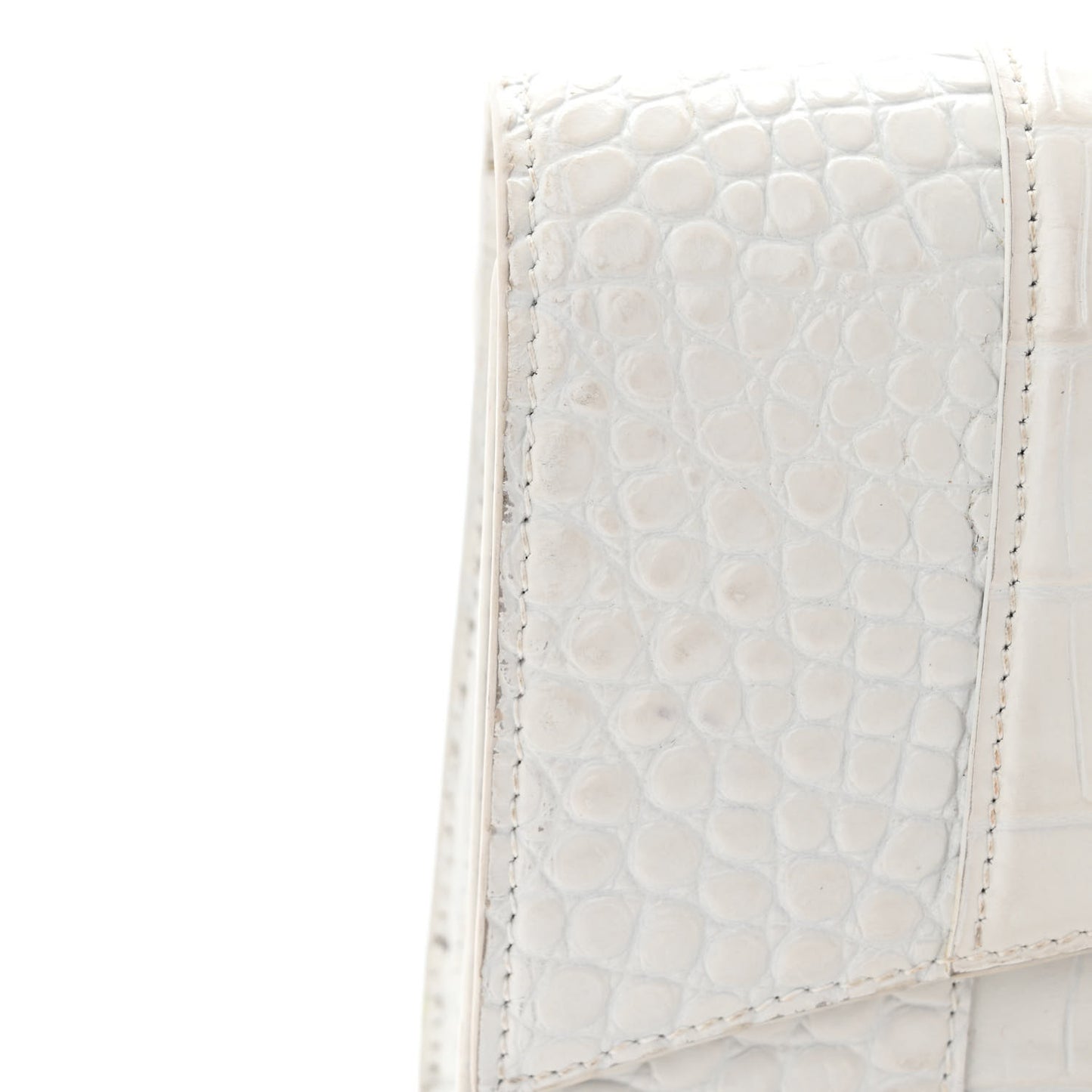Shiny Calfskin Crocodile Embossed Small Hourglass Evening Chain Bag White