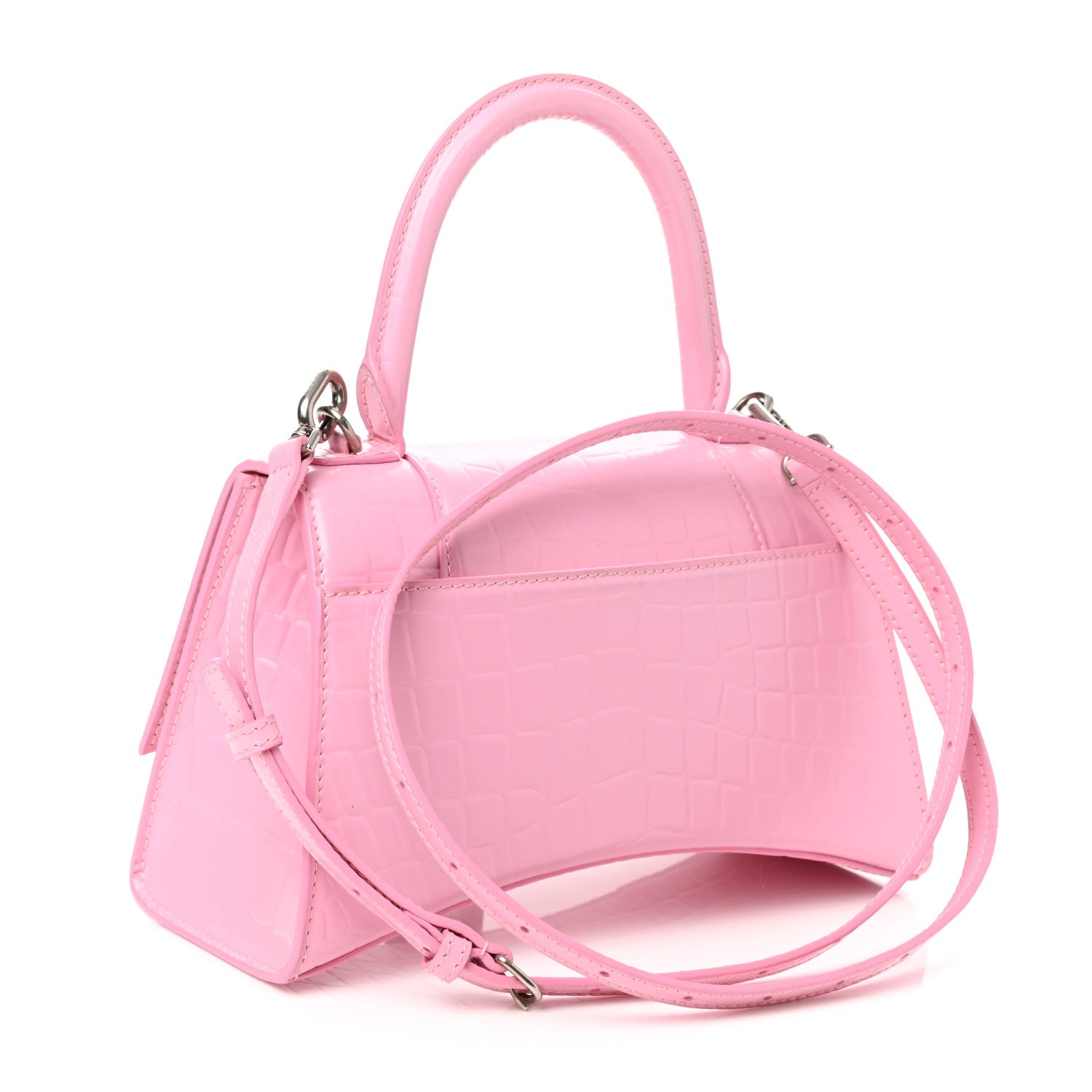Balenciaga Shiny Calfskin Crocodile Embossed Hourglass Top Handle Bag XS Sweet Pink 3 of 12