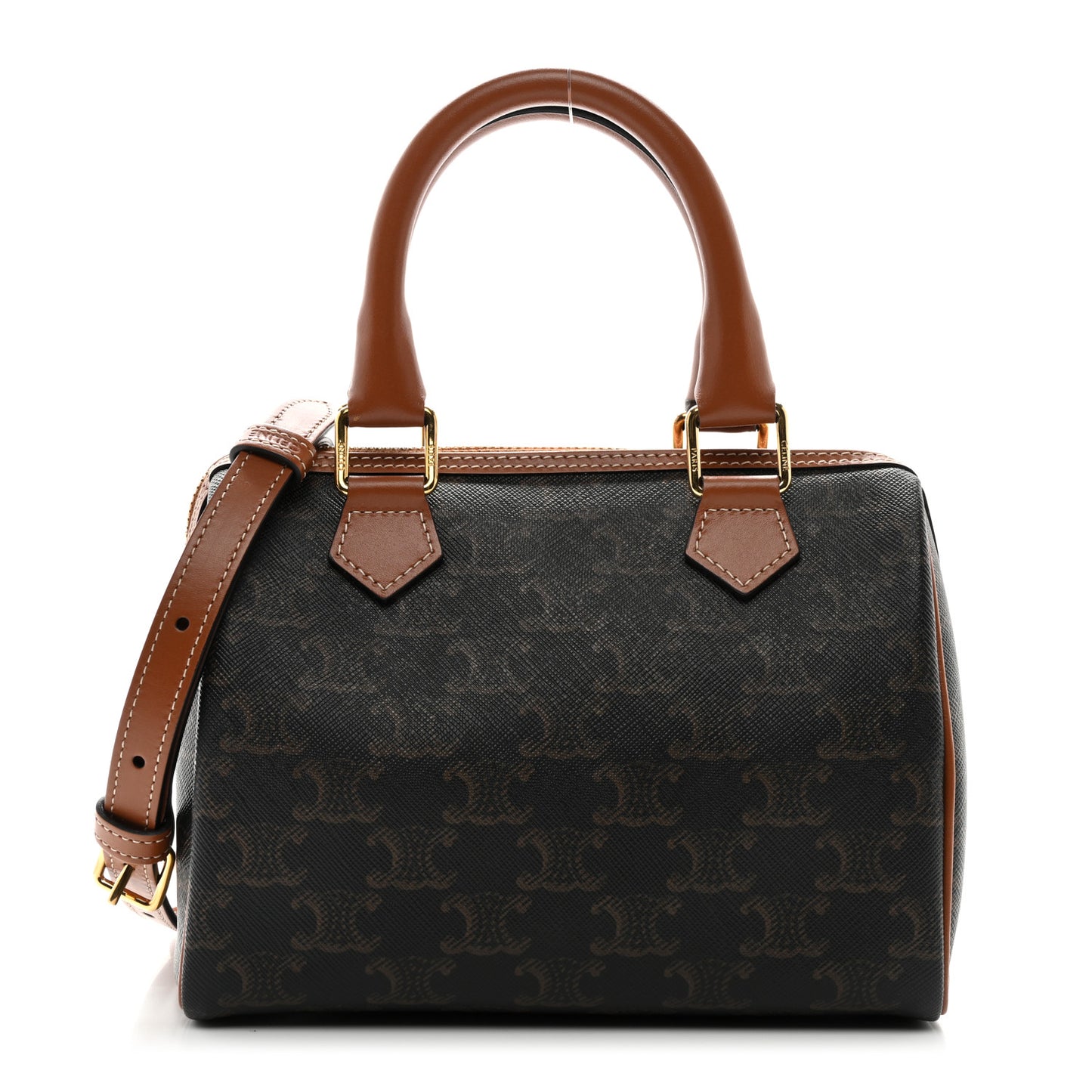 Triomphe Canvas Calfskin Small Boston Bag Tan