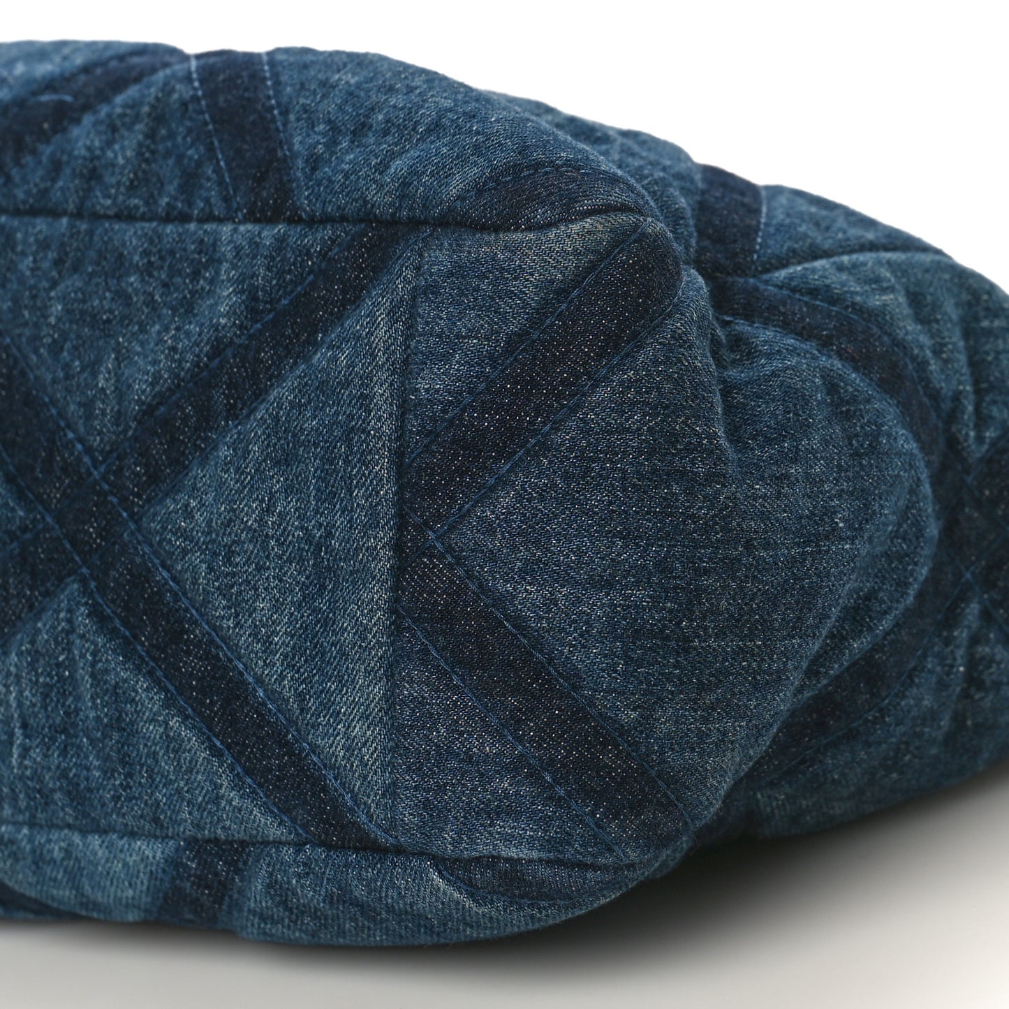 Denim Quilted Chanel 19 East West Shopping Bag Blue