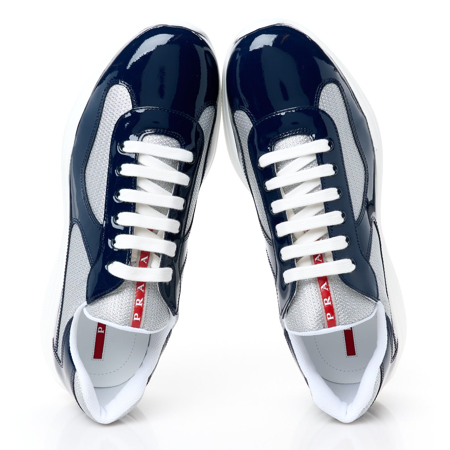 Patent Technical Fabric Mens America's Cup Patchwork Sneakers 11 Royal Argento
