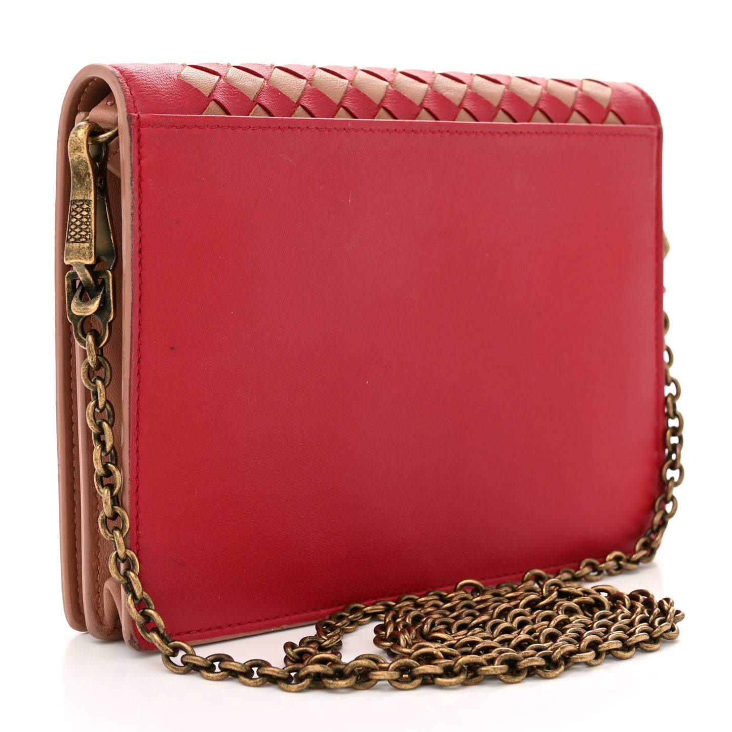Nappa Intrecciato Checker Chain Wallet Beige Red