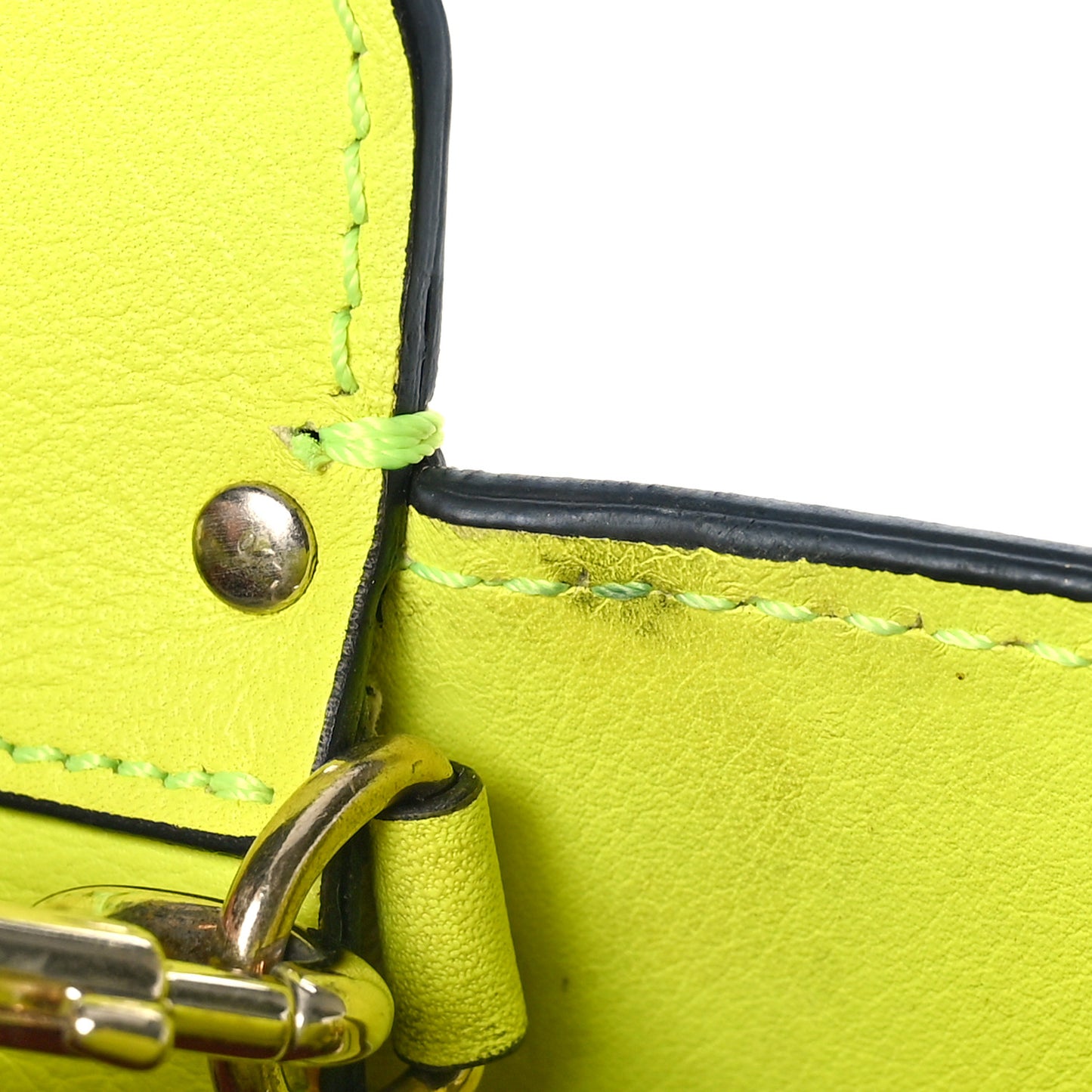 Vitello Small Rockstud Double Handle Tote Yellow Fluo