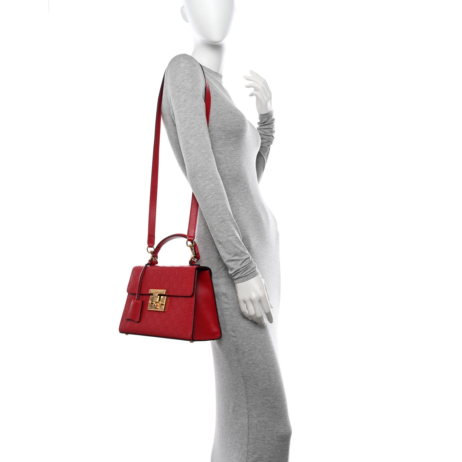 Gucci Guccissima Signature Small Padlock Top Handle Bag Hibiscus Red 2 of 11