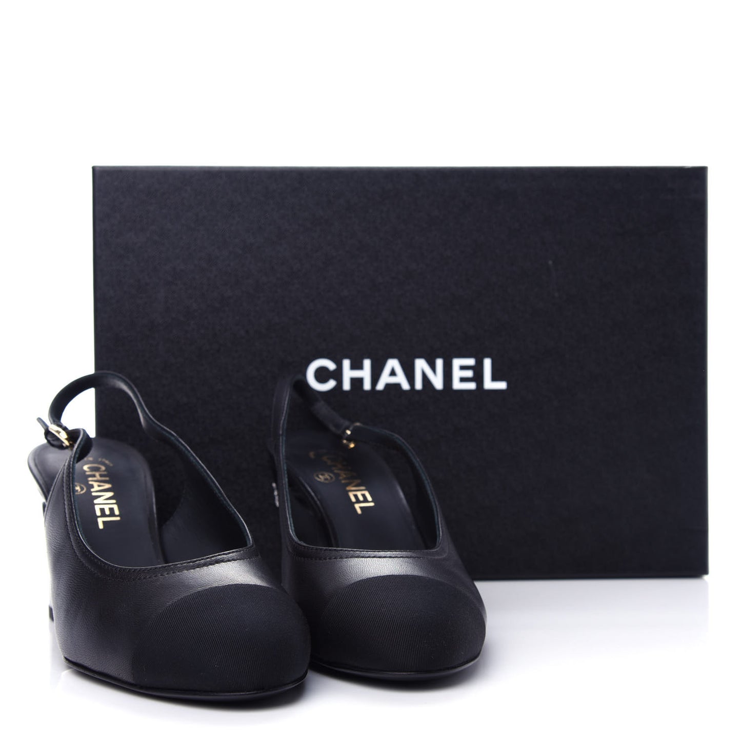 Lambskin Grosgrain Crystal Cap Toe Logo Slingback Pumps 38.5 Black