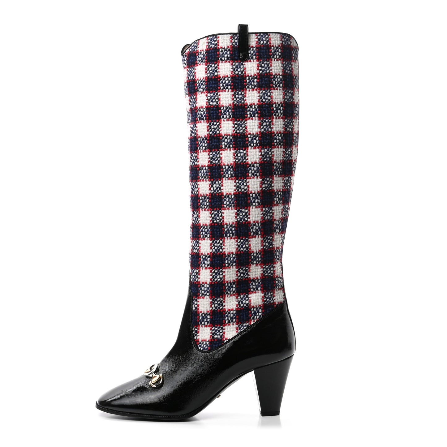 Tweed Naplack Check Zumi Knee Boots 39.5 White Hibiscus Red Maritime Black