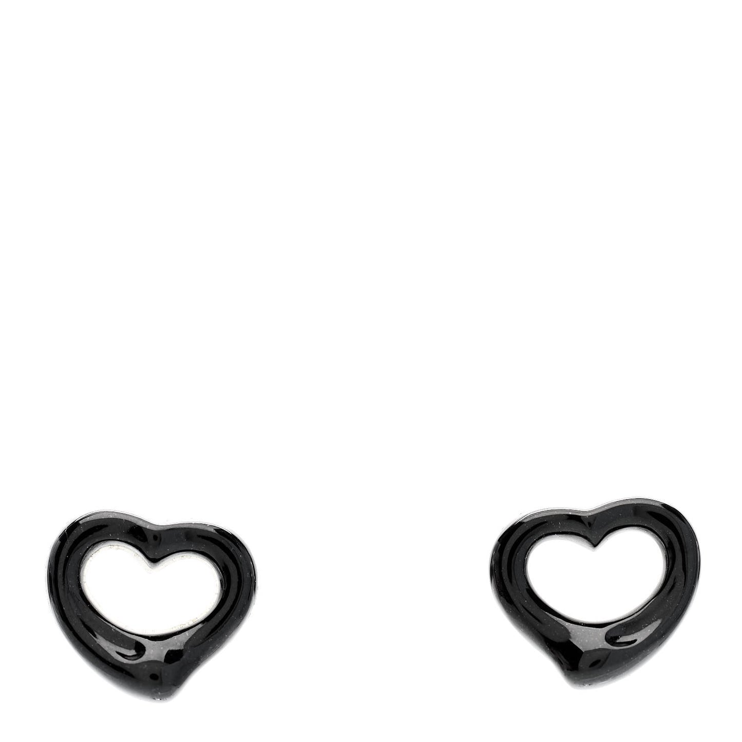 Sterling Silver Black Jade Elsa Peretti 9mm Open Heart Earrings