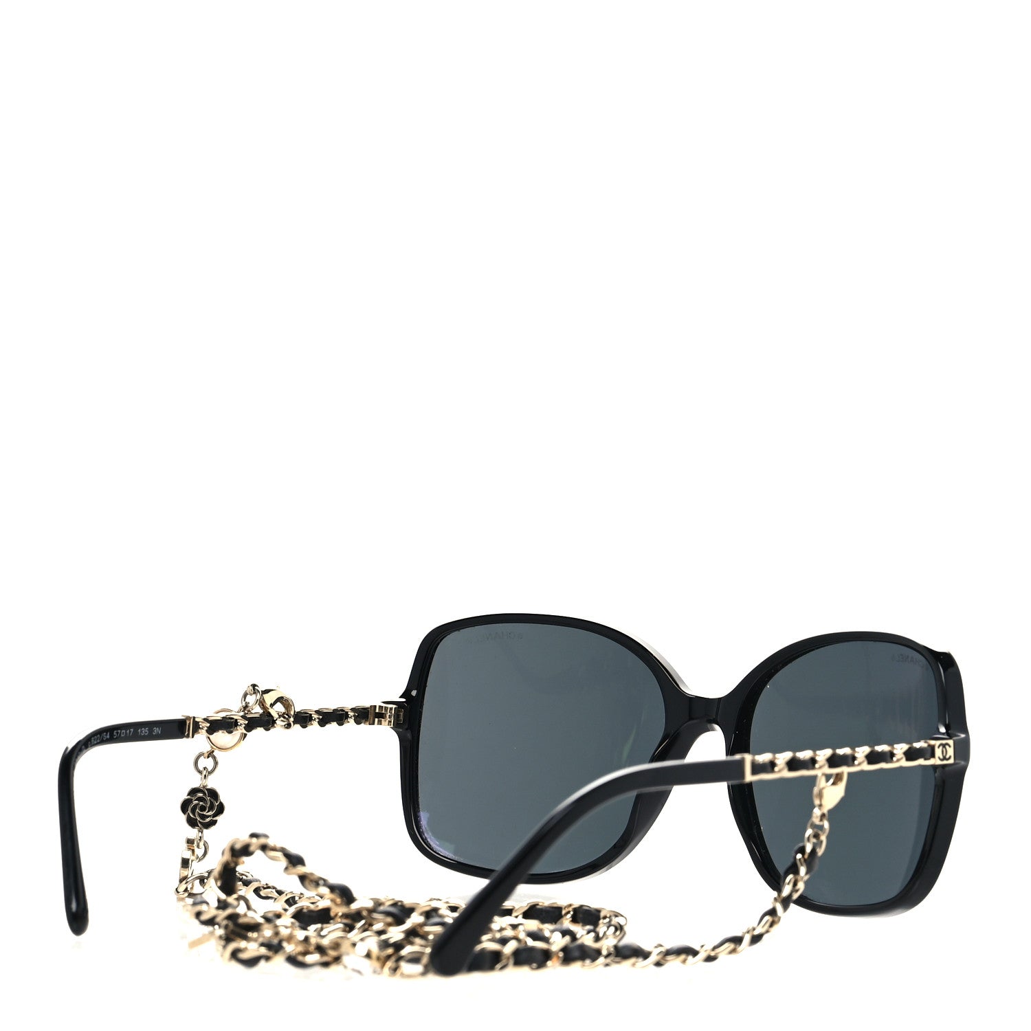 Chanel Acetate Metal Calfskin Square Chain Sunglasses 5210-Q Black Gray 4 of 9
