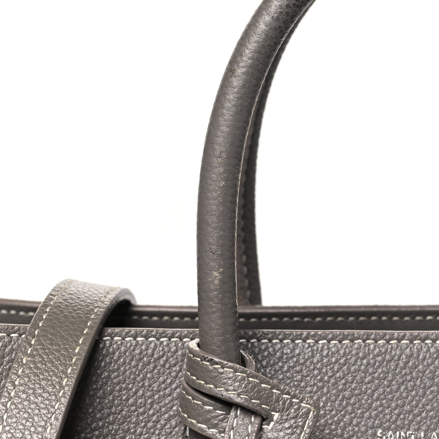 Grained Calfskin Topstich Baby Sac De Jour Grey