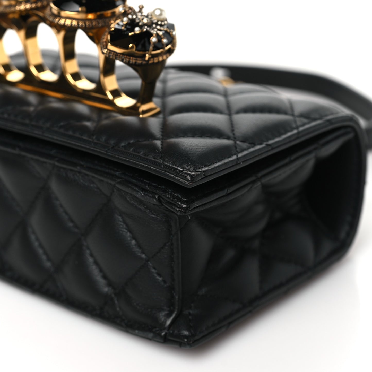 Lambskin Quilted Knuckle Shoulder Bag Black