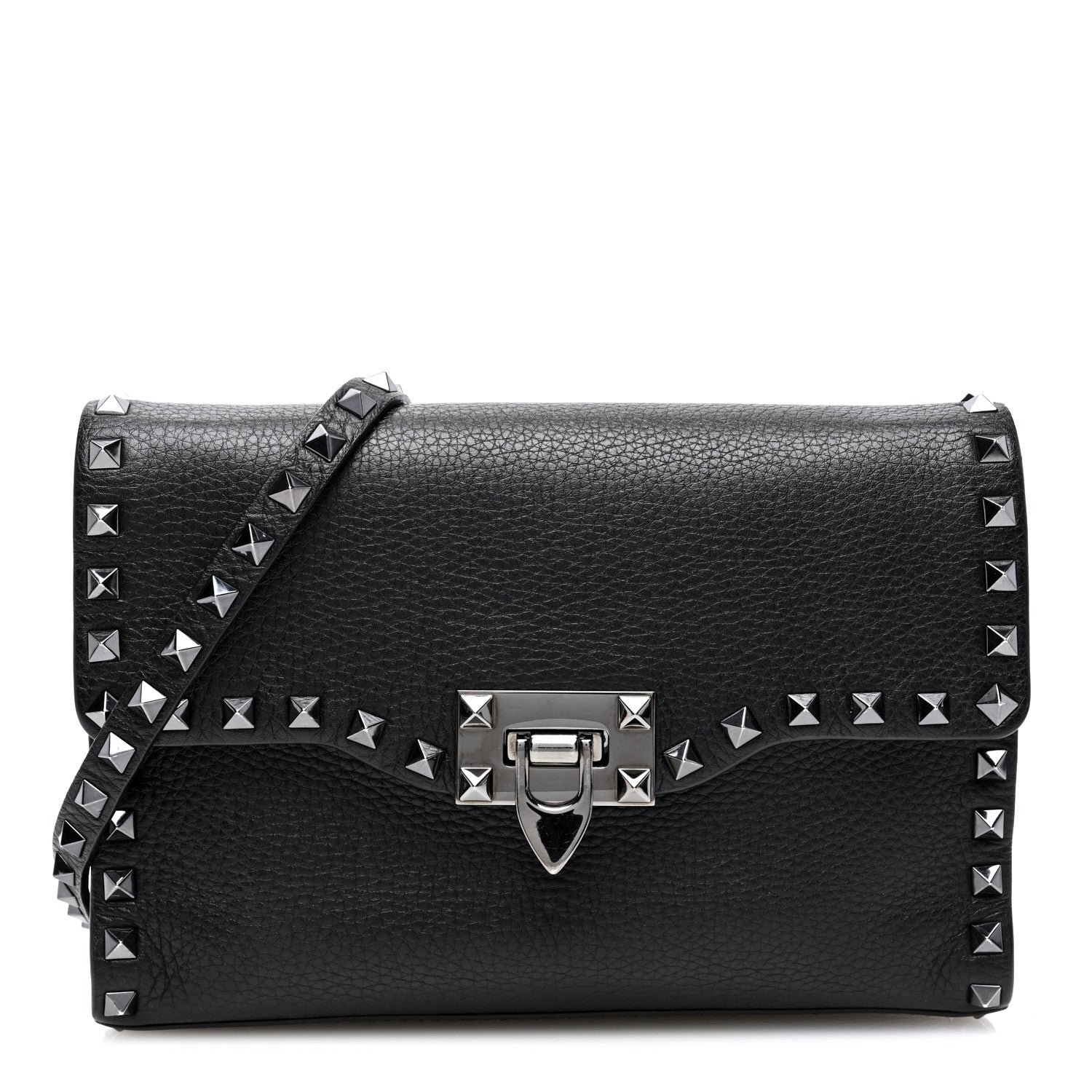Valentino Garavani Pebbled Calfskin Monochrome Medium Rockstud Flip Lock Crossbody Bag Black 1 of 9