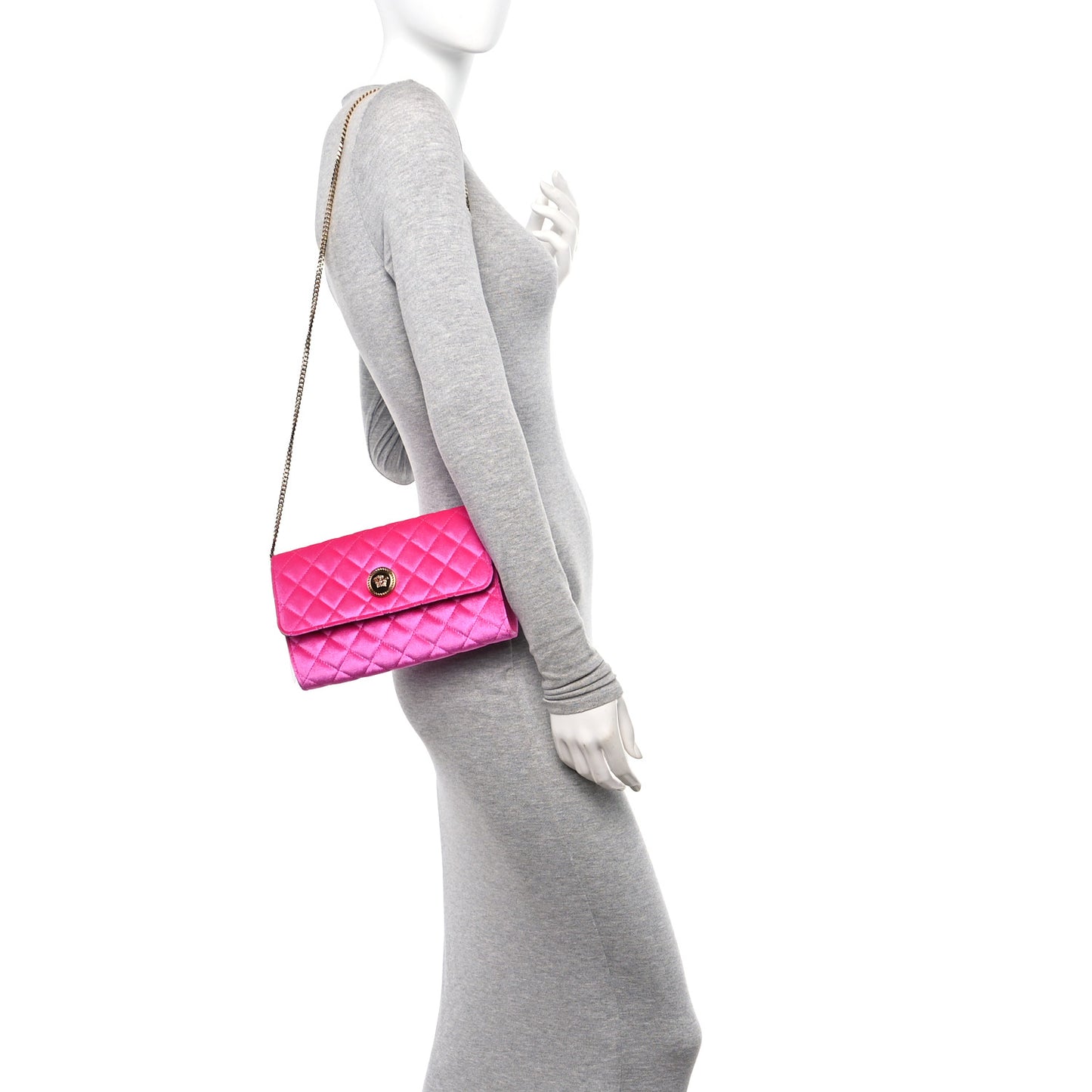 Velvet Quilted Medusa Wallet On Chain Pink