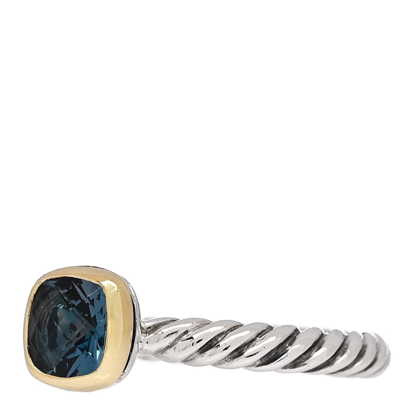 Sterling Silver 18K Yellow Gold Blue Topaz Cushion Ring 54 7