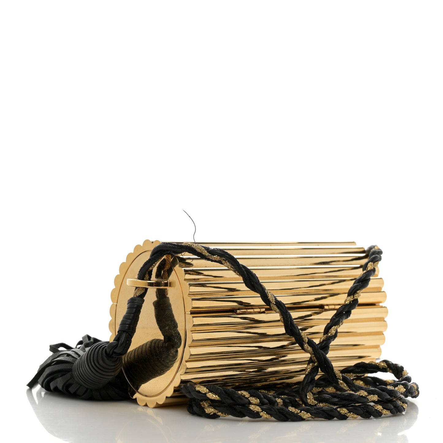 Ribbed Plexiglass Lambskin Fringe Monogram Opium Box Bag Gold