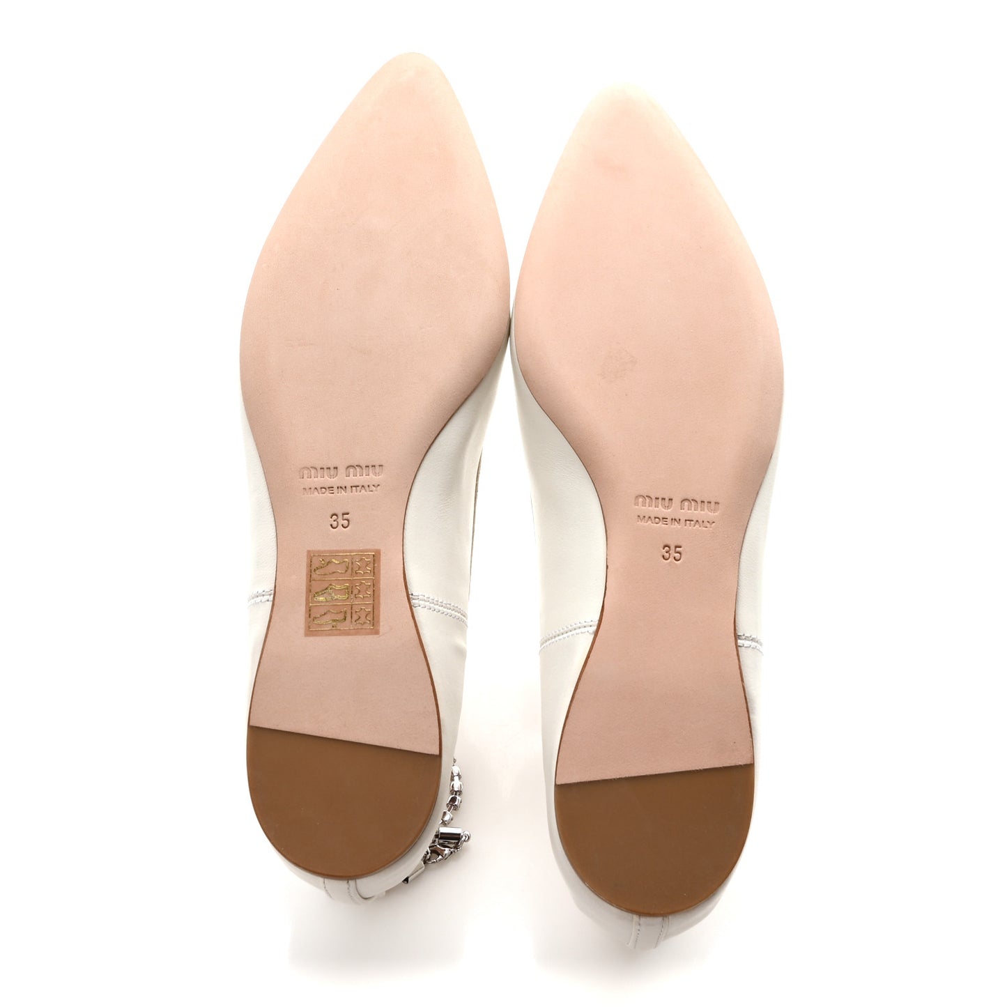 Nappa Crystal Ankle Strap Ballerina Flats 35 White