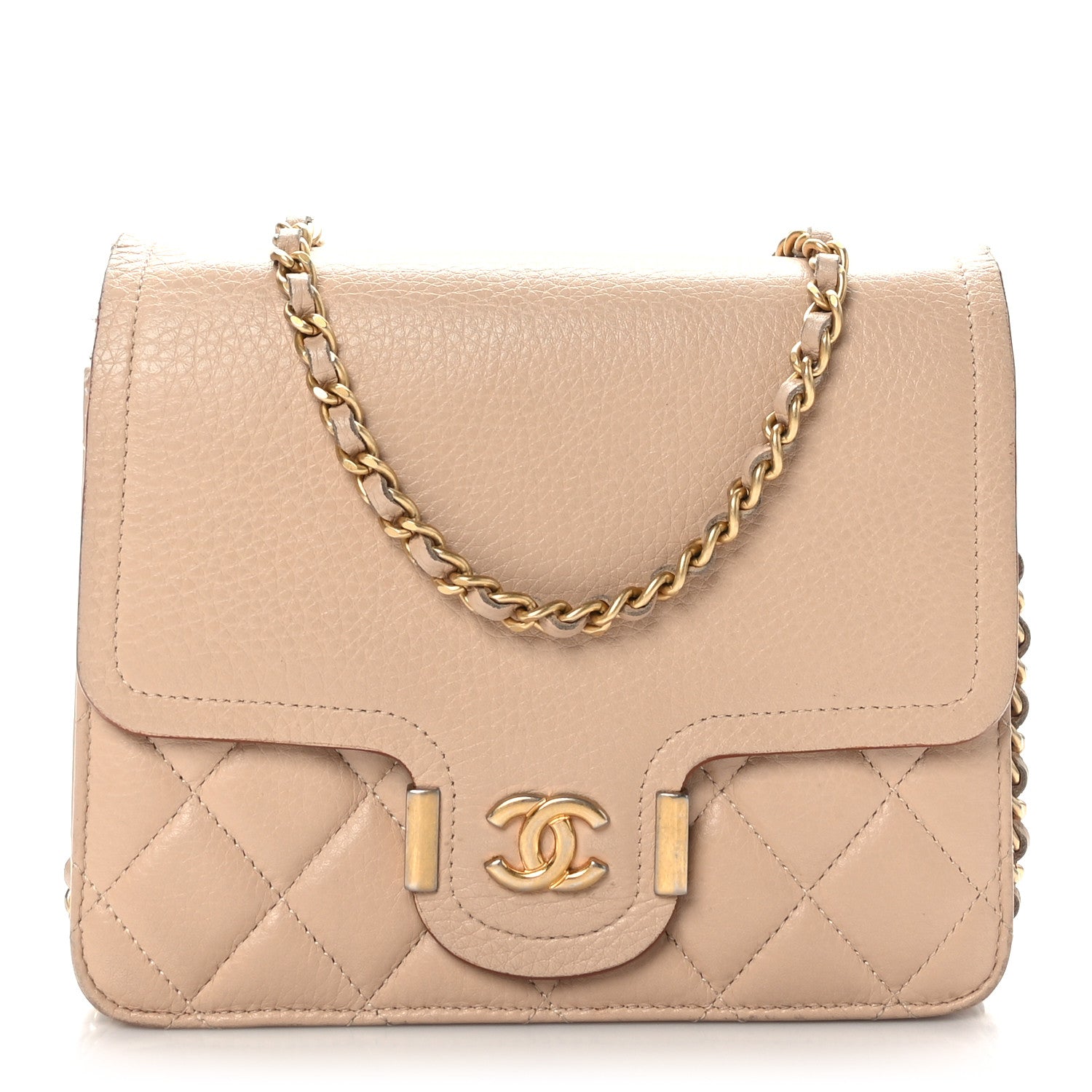 Chanel Calfskin Quilted Archi Chic Square Wallet On Chain WOC Beige 1 of 11