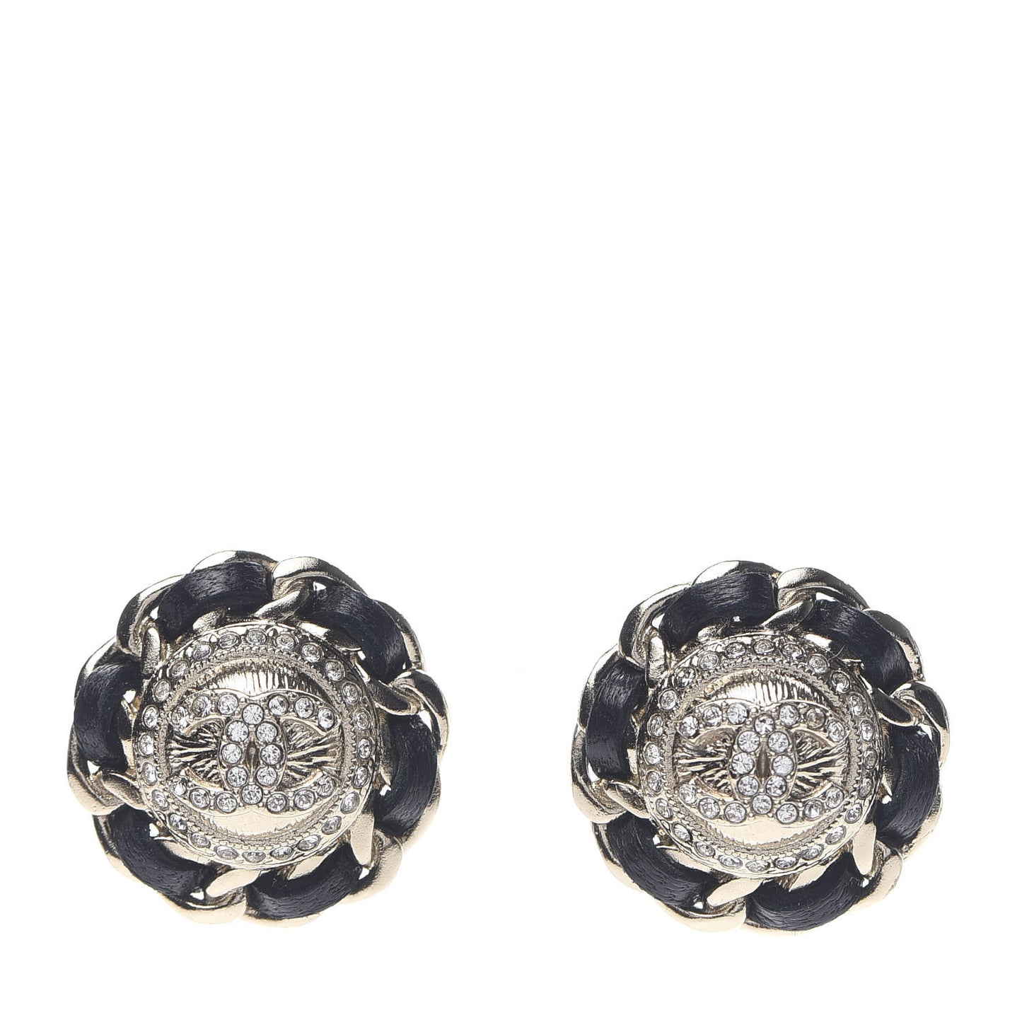Crystal Metal Chain Around CC Earrings Gold Black
