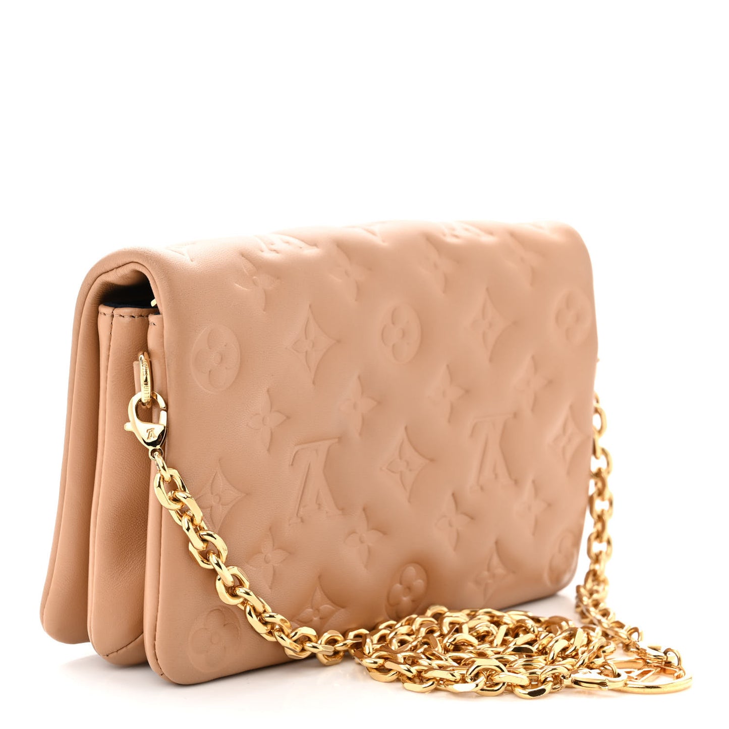 Lambskin Embossed Monogram Pochette Coussin Camel