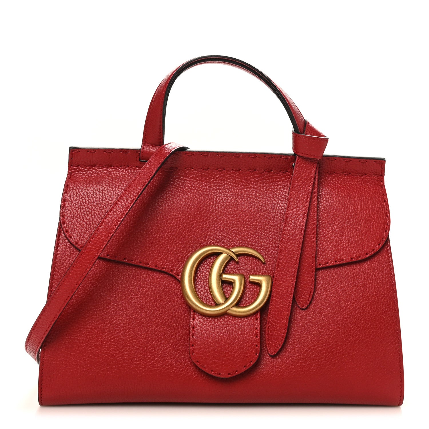 Gucci Calfskin Small GG Marmont Top Handle Bag Vulcanic Red