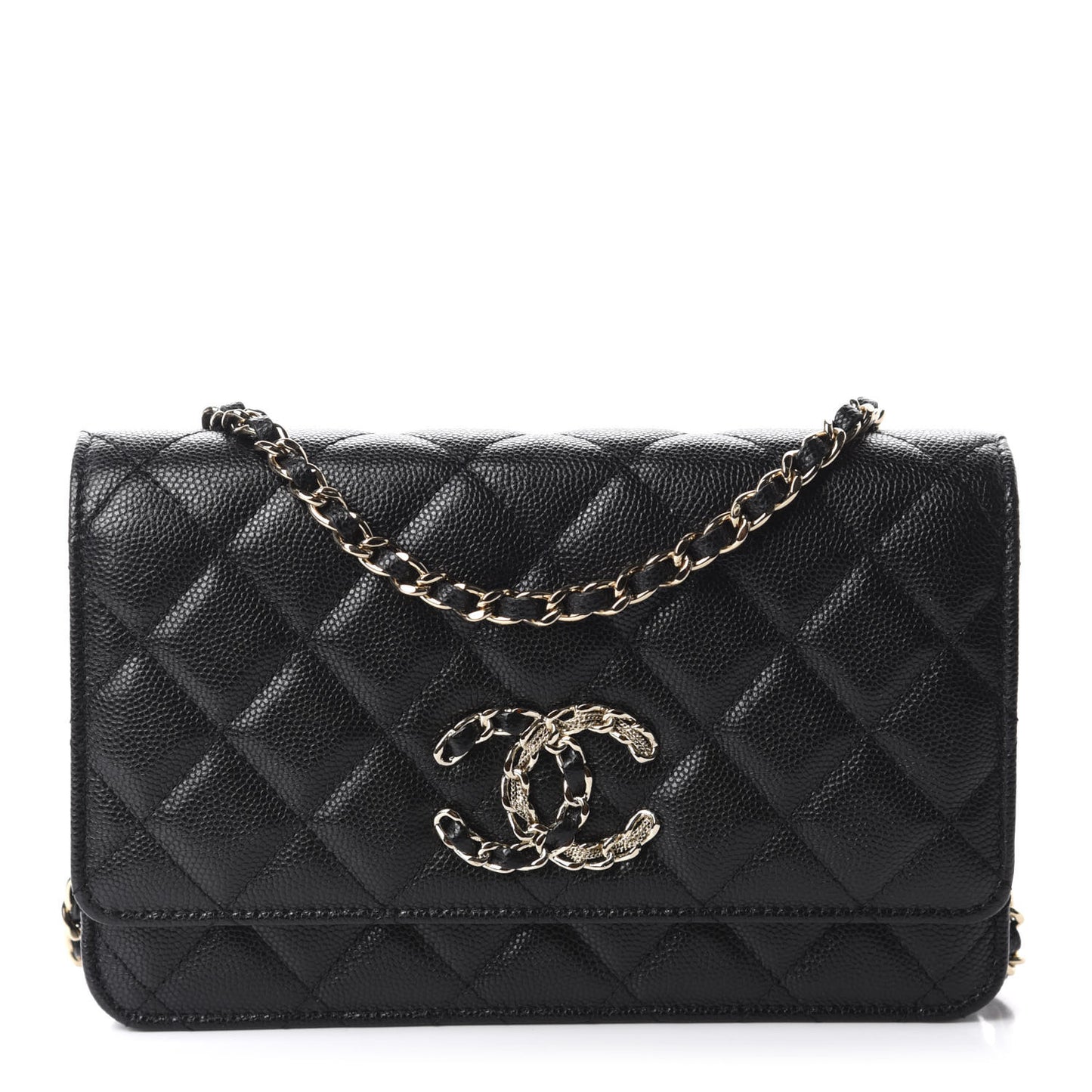 Caviar Quilted French New Wave Chain CC Wallet On Chain WOC Black