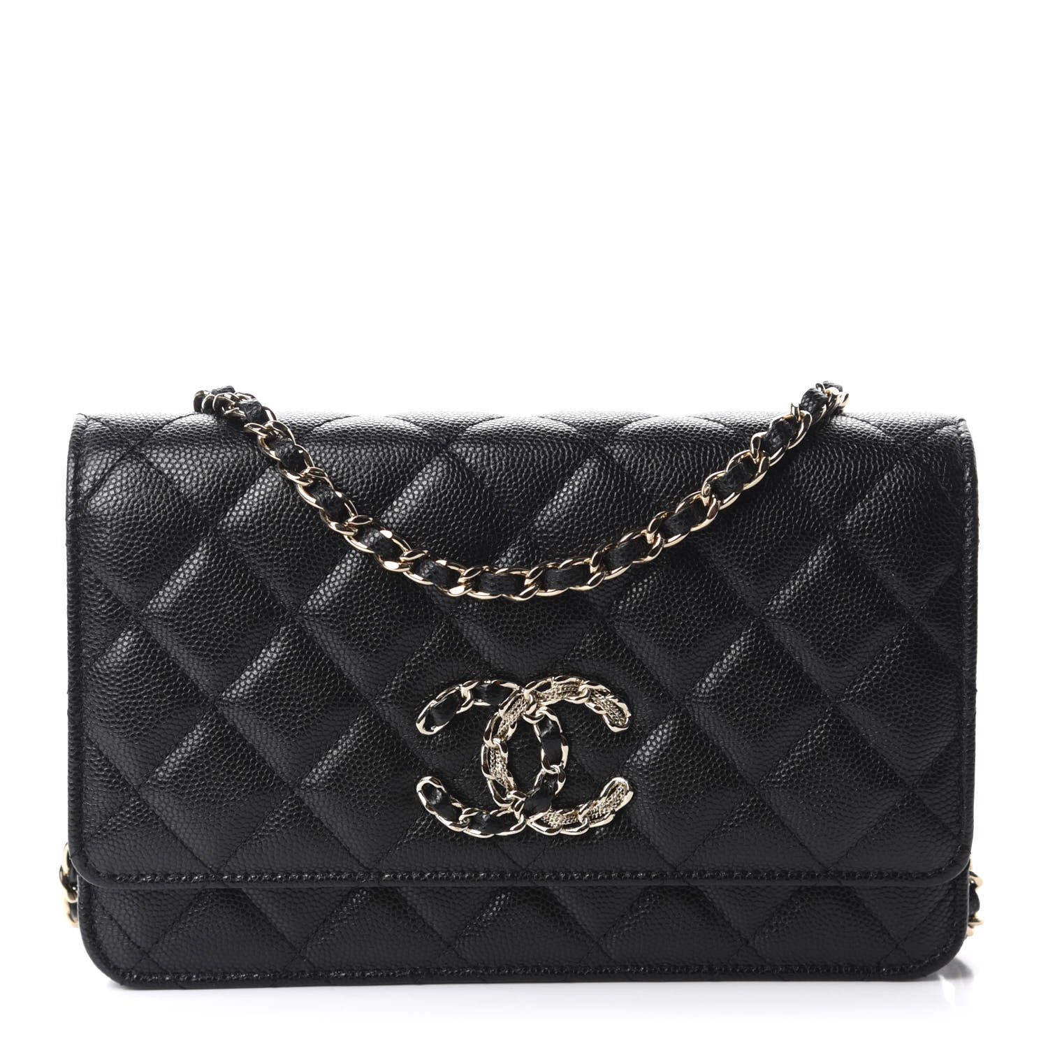 Chanel Caviar Quilted French New Wave Chain CC Wallet On Chain WOC Black 1 of 12