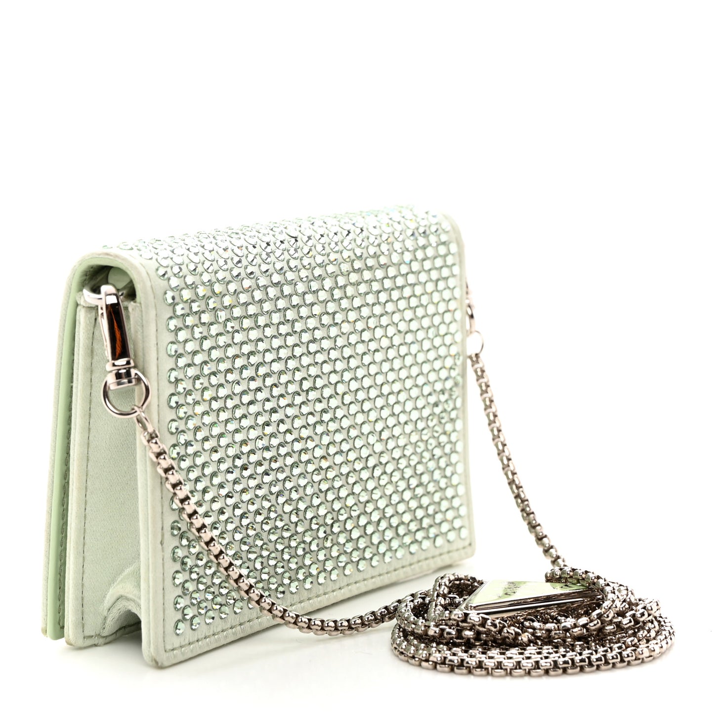 Satin Crystal Metal Triangle Logo Card Holder With Strap Acqua