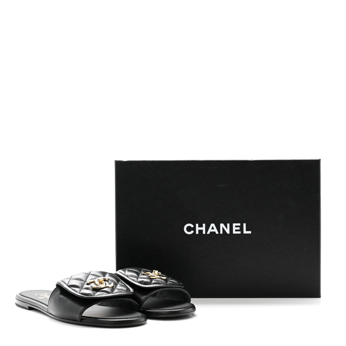 Lambskin Quilted Turnlock Flat Mules 39.5 Black