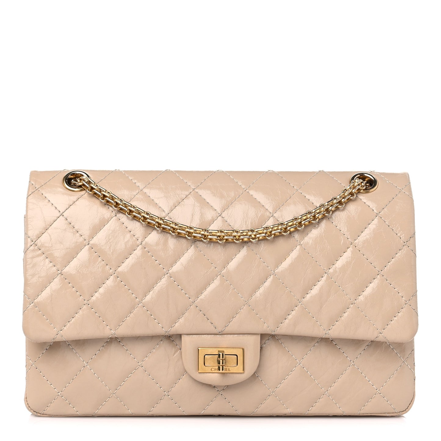 Distressed Patent Quilted 2.55 Reissue 226 Flap Beige