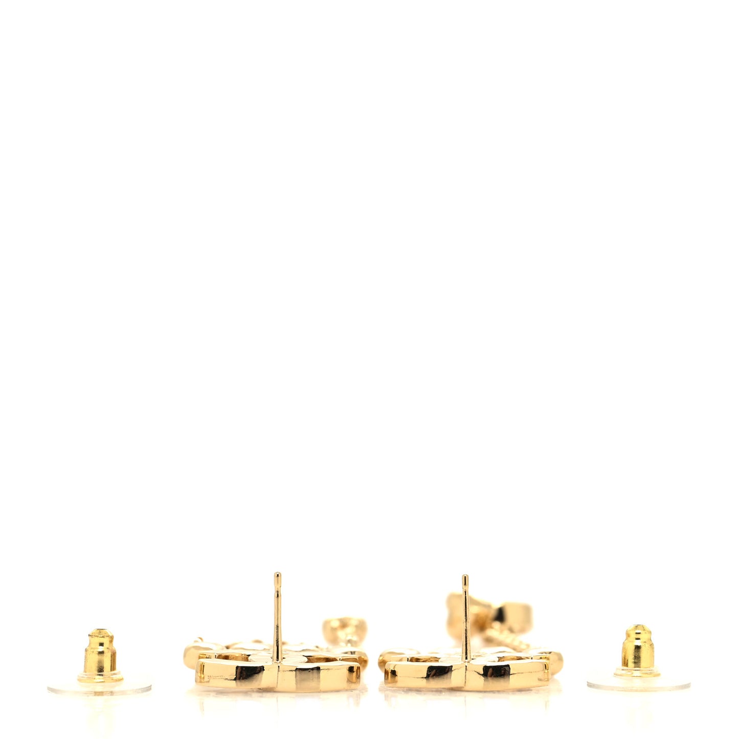 Metal Crystal CC Drop Heart Link Earrings Gold