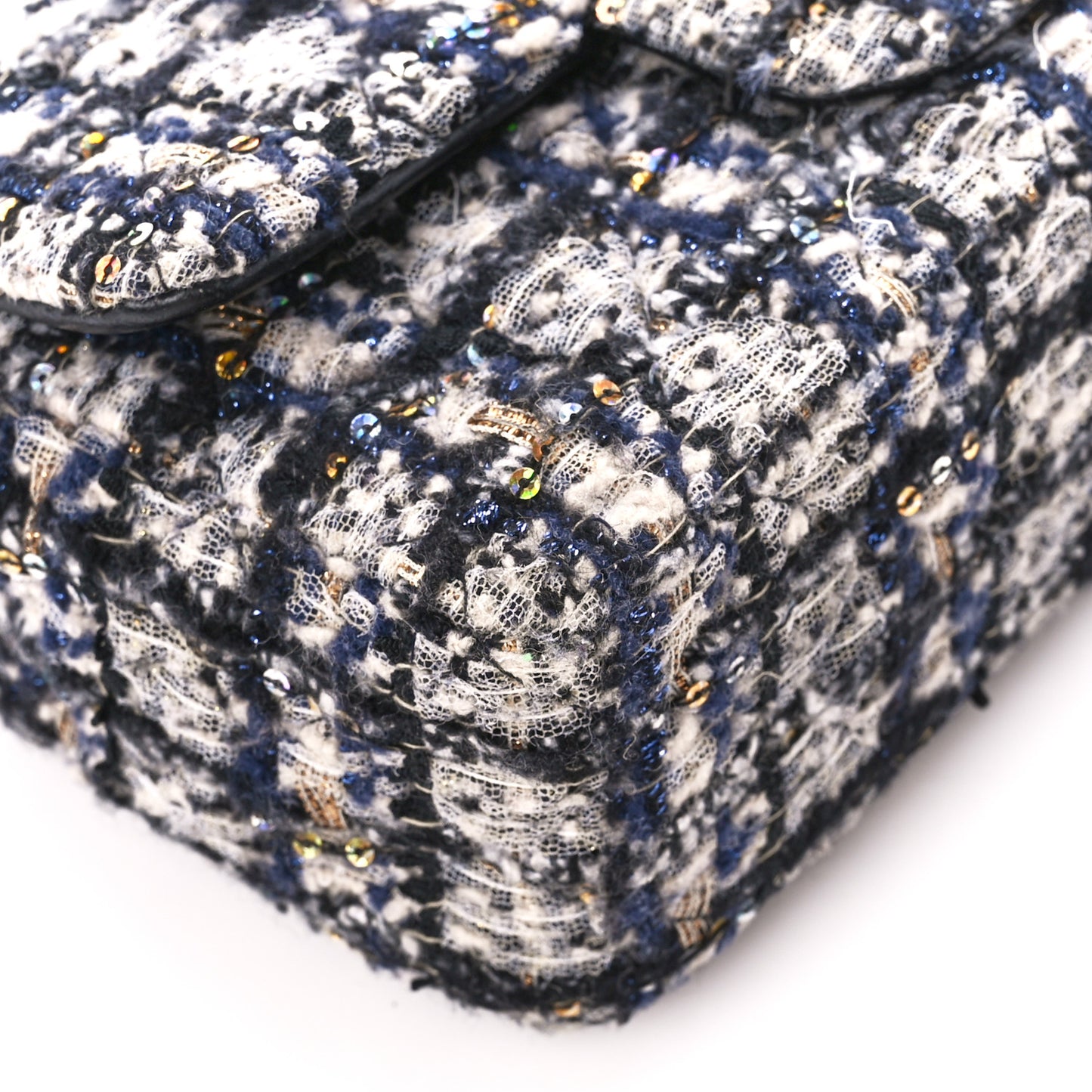 Glittered Tweed Quilted Mini Rectangular Flap Navy Blue
