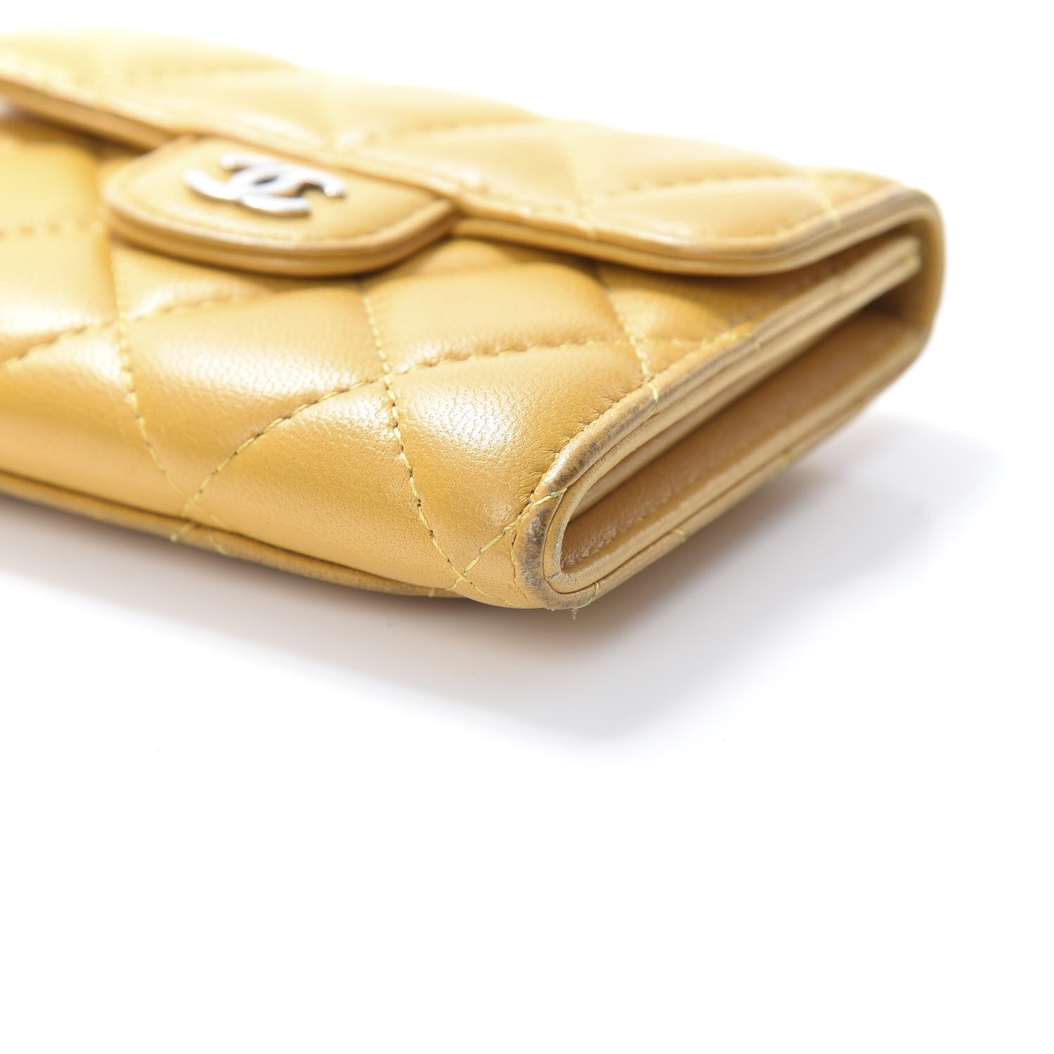 Chanel Lambskin Quilted Flap Card Holder Wallet Yellow 8 of 15