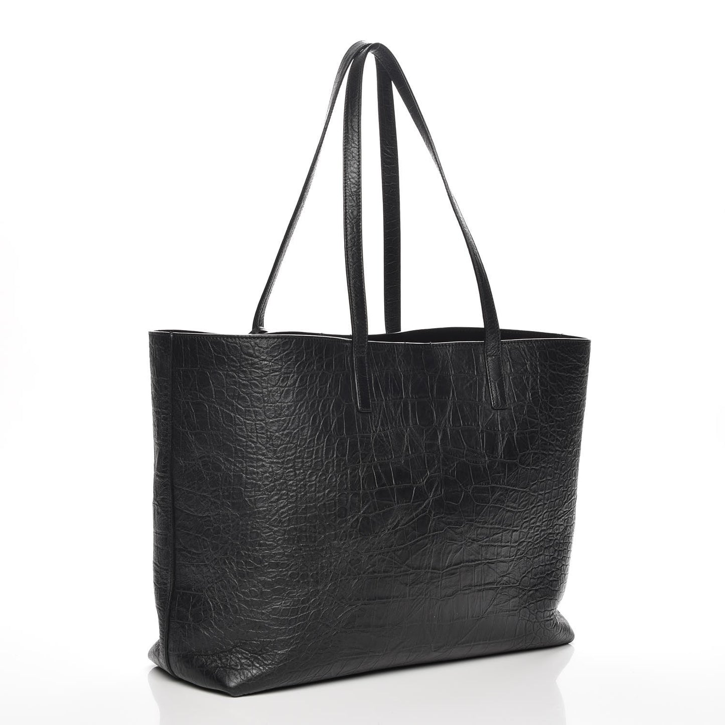 Calfskin Crocodile Embossed Large Shopper Tote Black