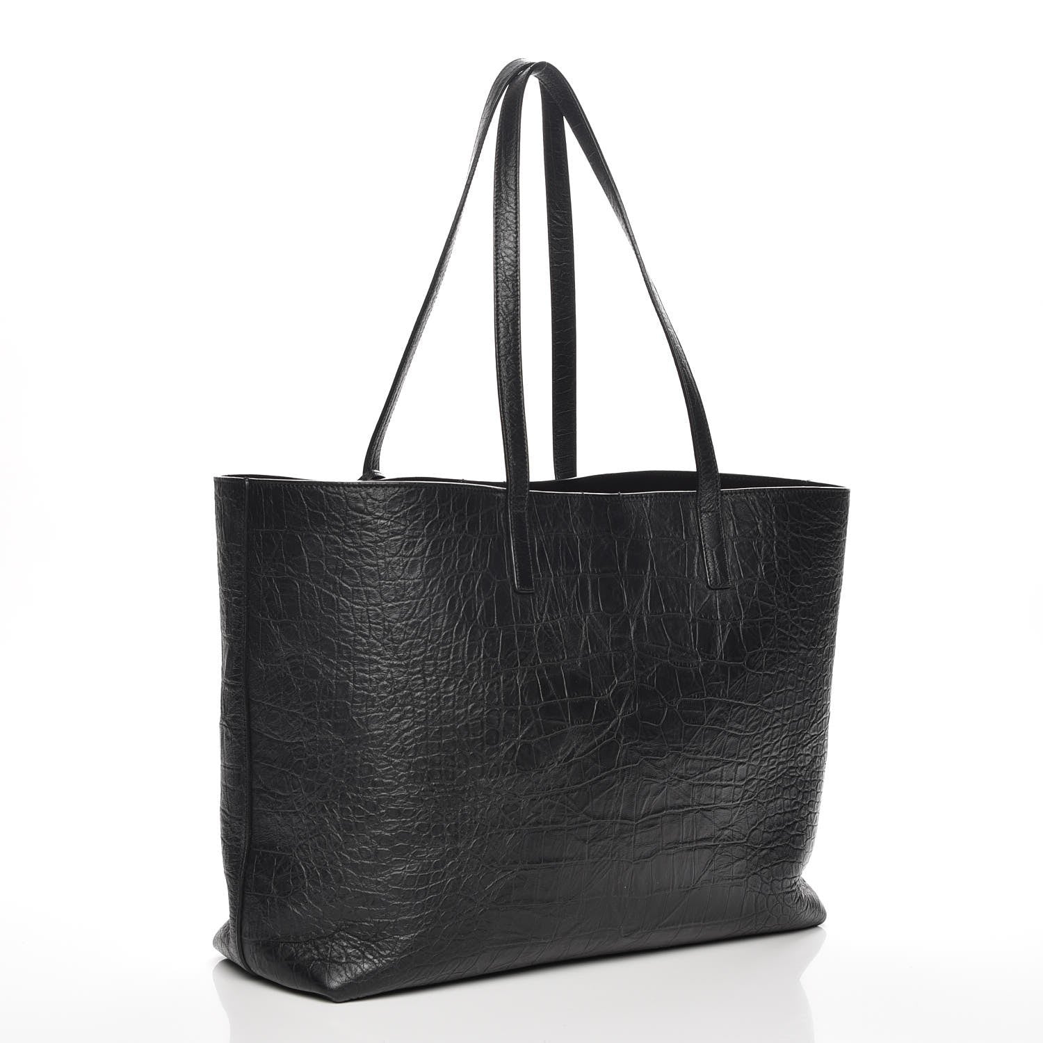 Saint Laurent Calfskin Crocodile Embossed Large Shopper Tote Black 3 of 7