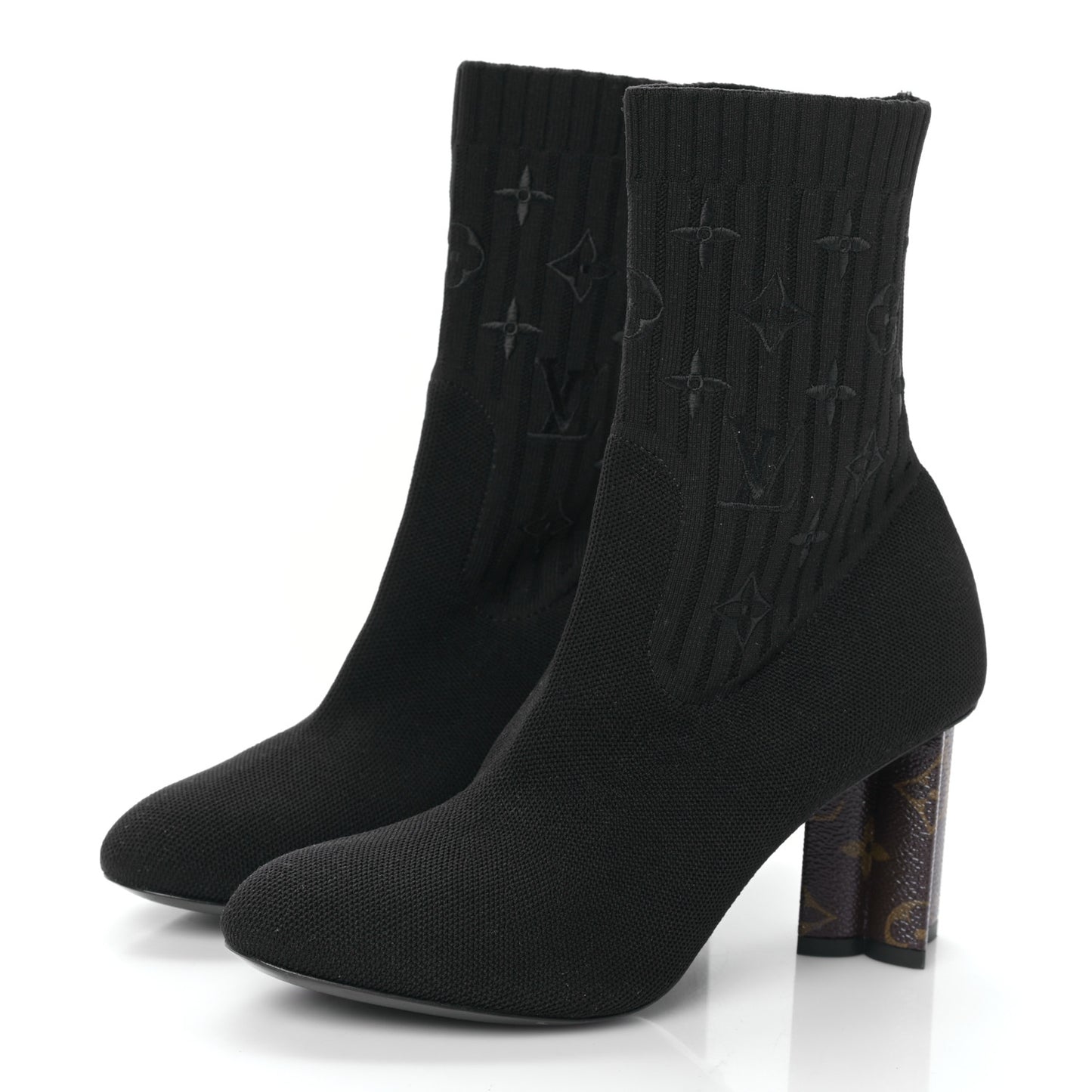 Monogram Stretch Fabric Silhouette Ankle Boots 36.5 Black