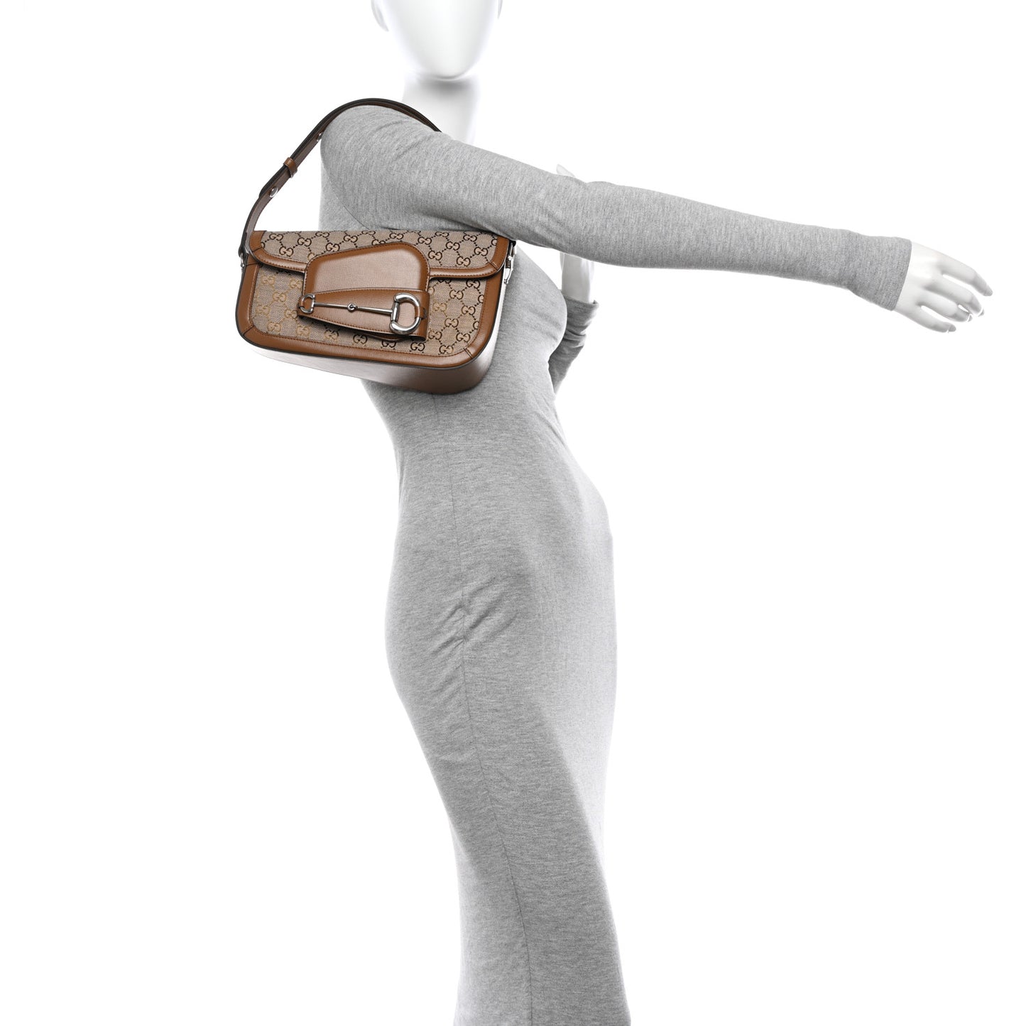 Monogram Small Horsebit 1955 Asymmetric Shoulder Bag Beige Brown Sugar