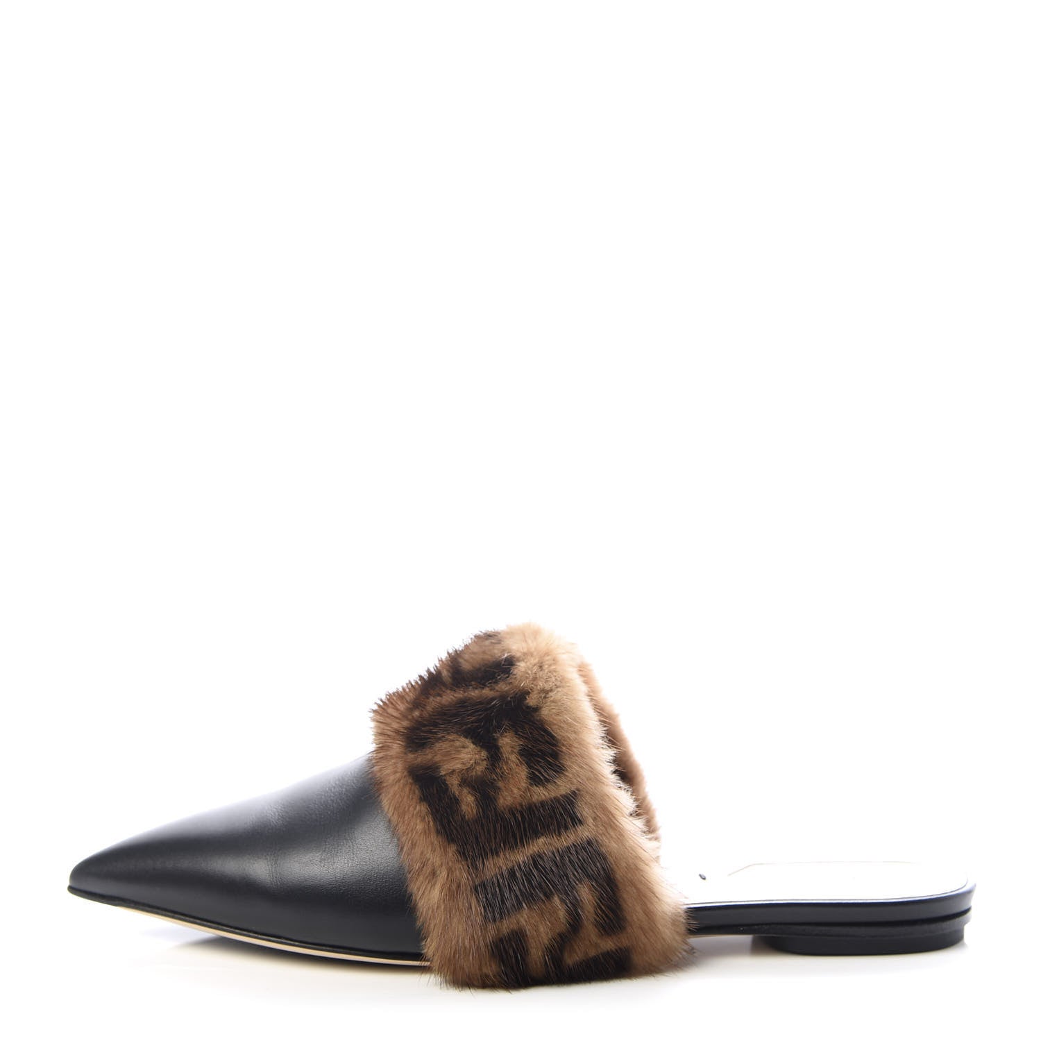 Fendi Calfskin Mink Fur FF Flat Mules 36 Black 693767 – FASHIONPHILE