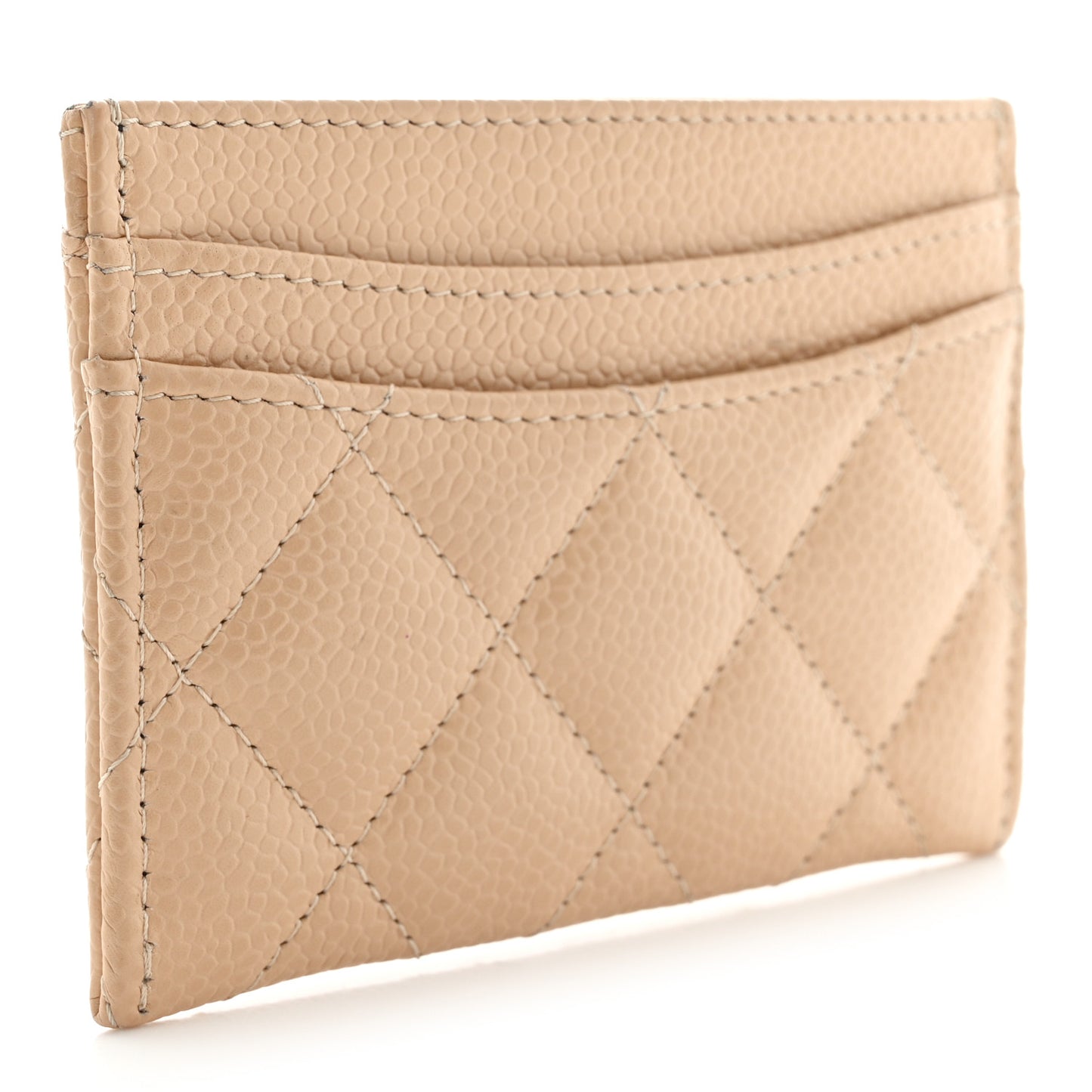 Caviar Quilted Card Holder Beige