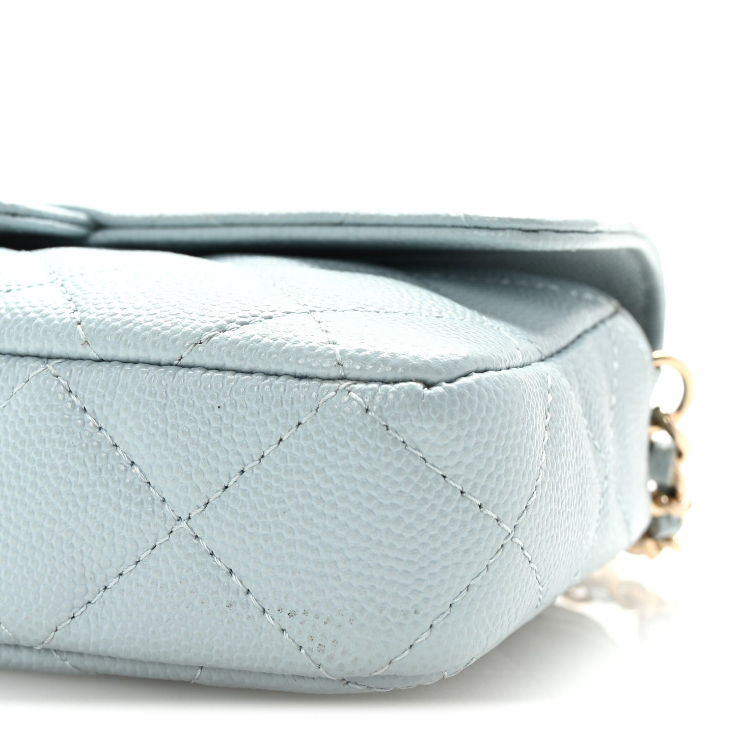 Caviar Quilted Flap Phone Holder With Chain Light Blue