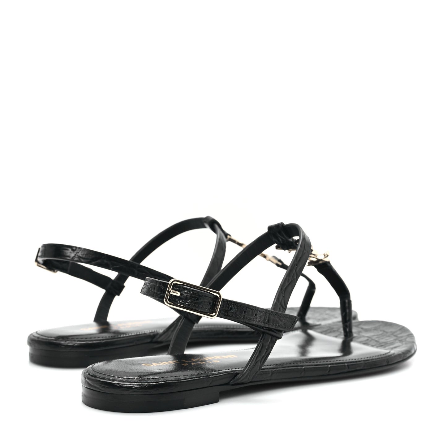 Calfskin Crocodile Embossed Cassandra Monogram Sandals 35.5 Black