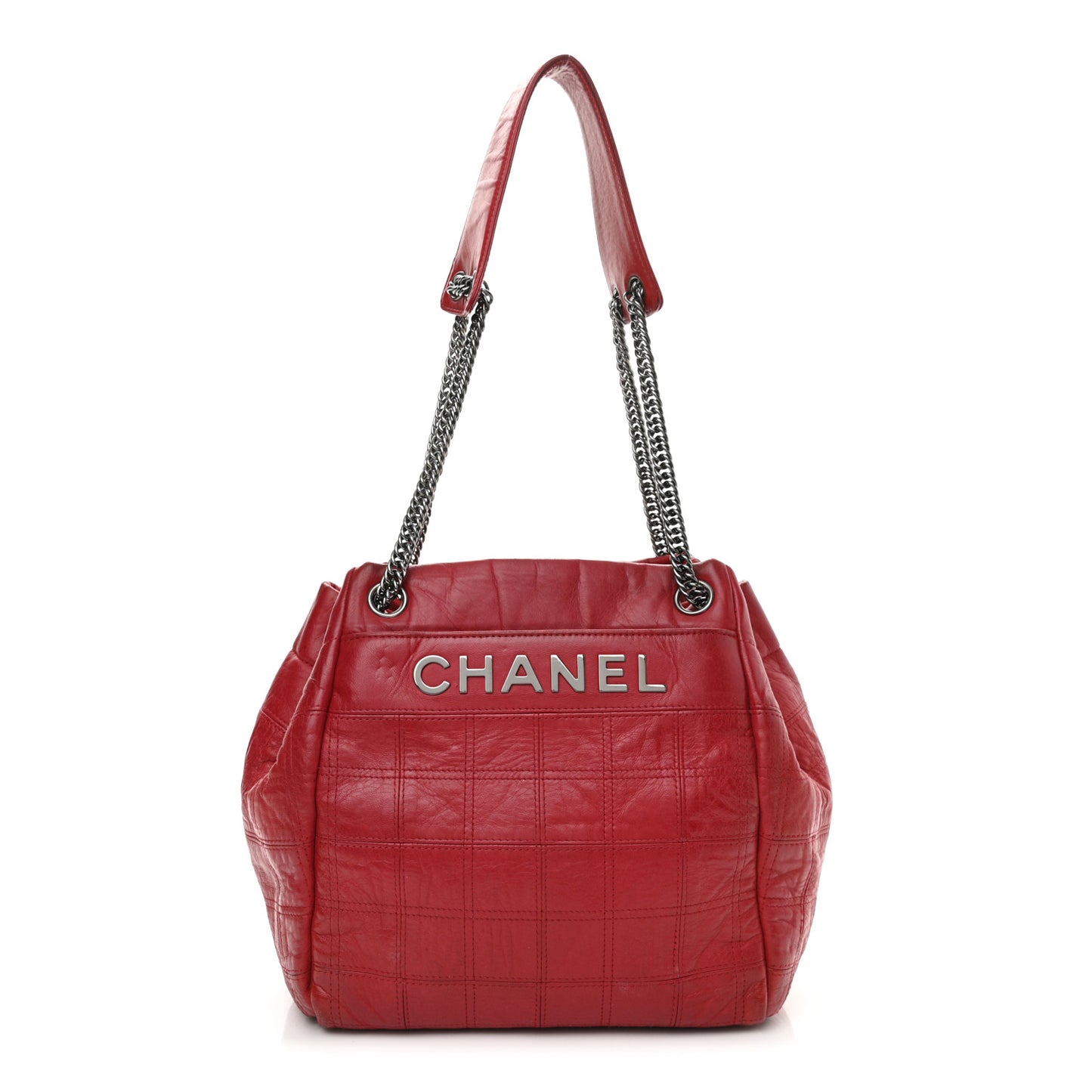 Lambskin Square Stitched Lax Accordion Shoulder Bag Red
