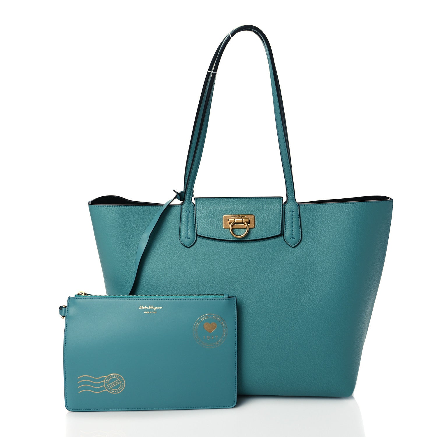 ferragamo travel tote bag Salvatore Ferragamo Calfskin Travel Tote Tyrone Turquoise 1081951 – FASHIONPHILE