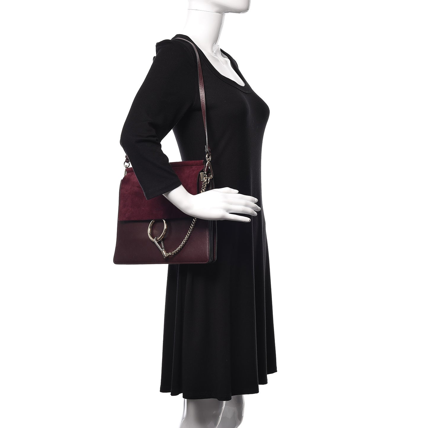 Suede Calfskin Medium Faye Shoulder Bag Dark Purple