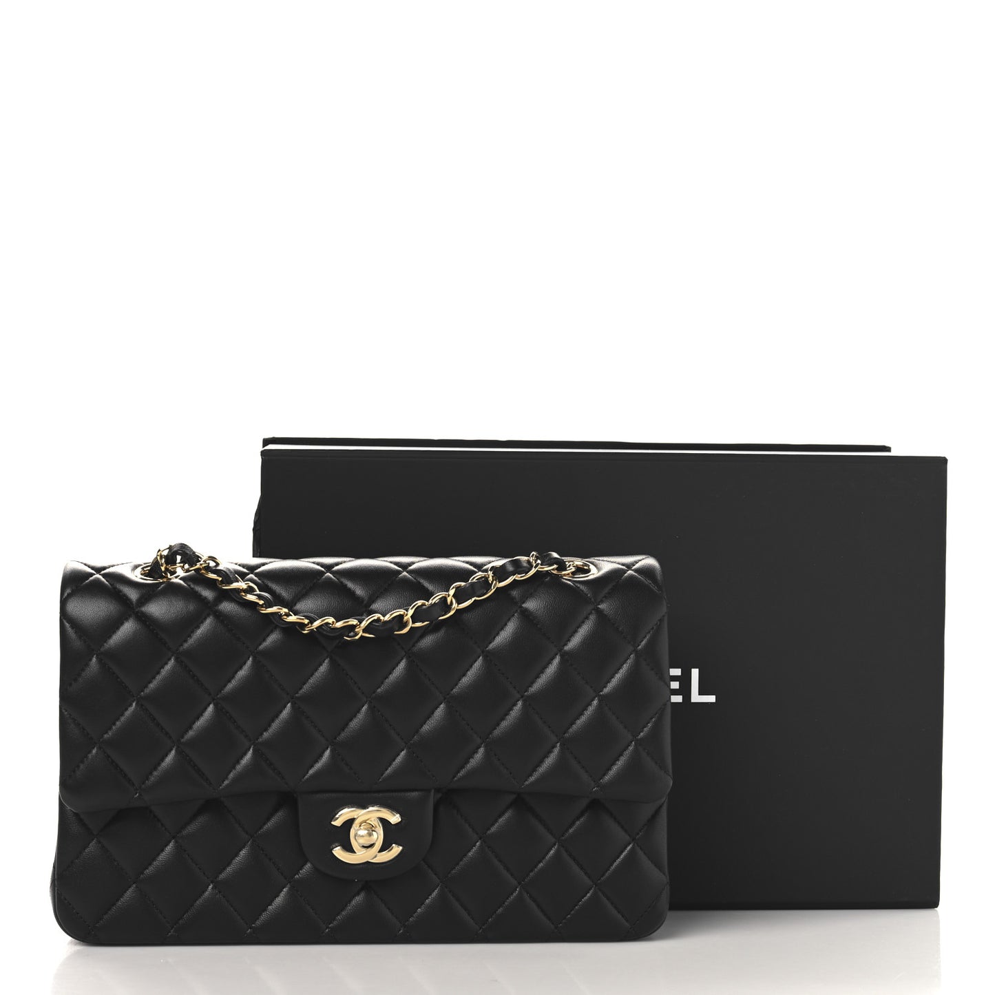 Lambskin Quilted Medium Double Flap Black