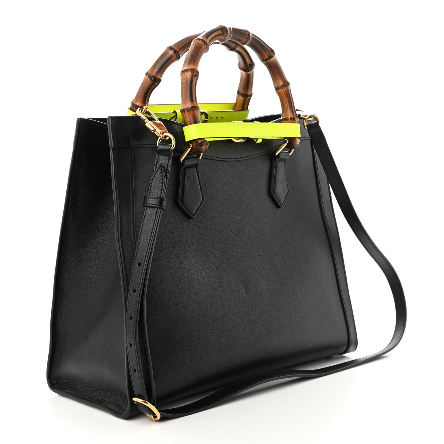 Calfskin Medium Diana Tote Bag Black Yellow Fluo