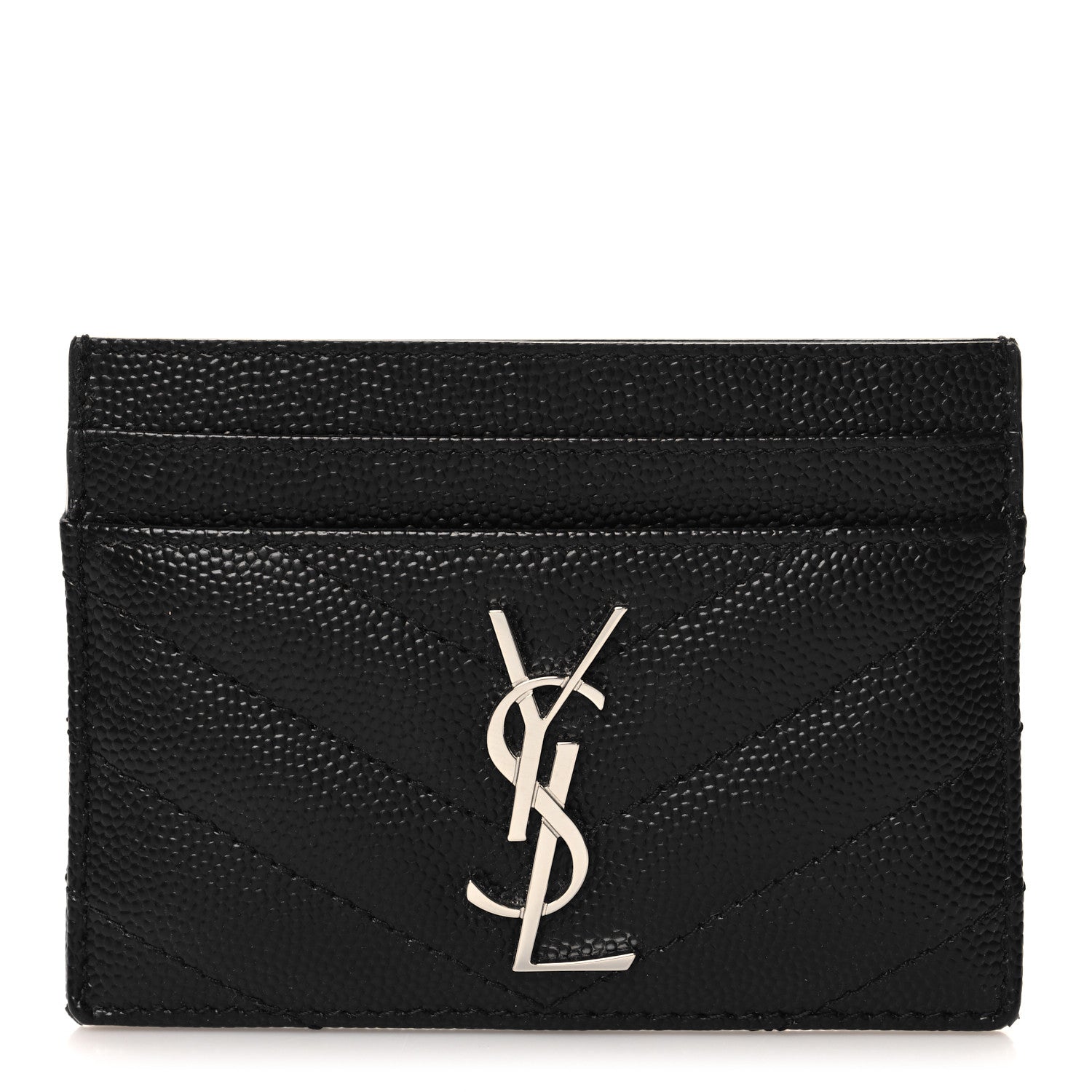 Saint Laurent Grain De Poudre Matelasse Chevron Monogram Credit Card Case Black 1 of 7