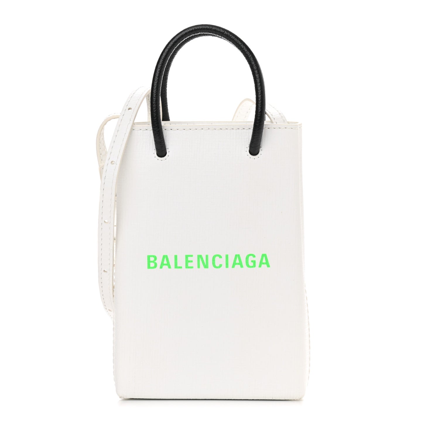 Squared Calfskin Logo Shopping Phone Holder Bag White Light Green
