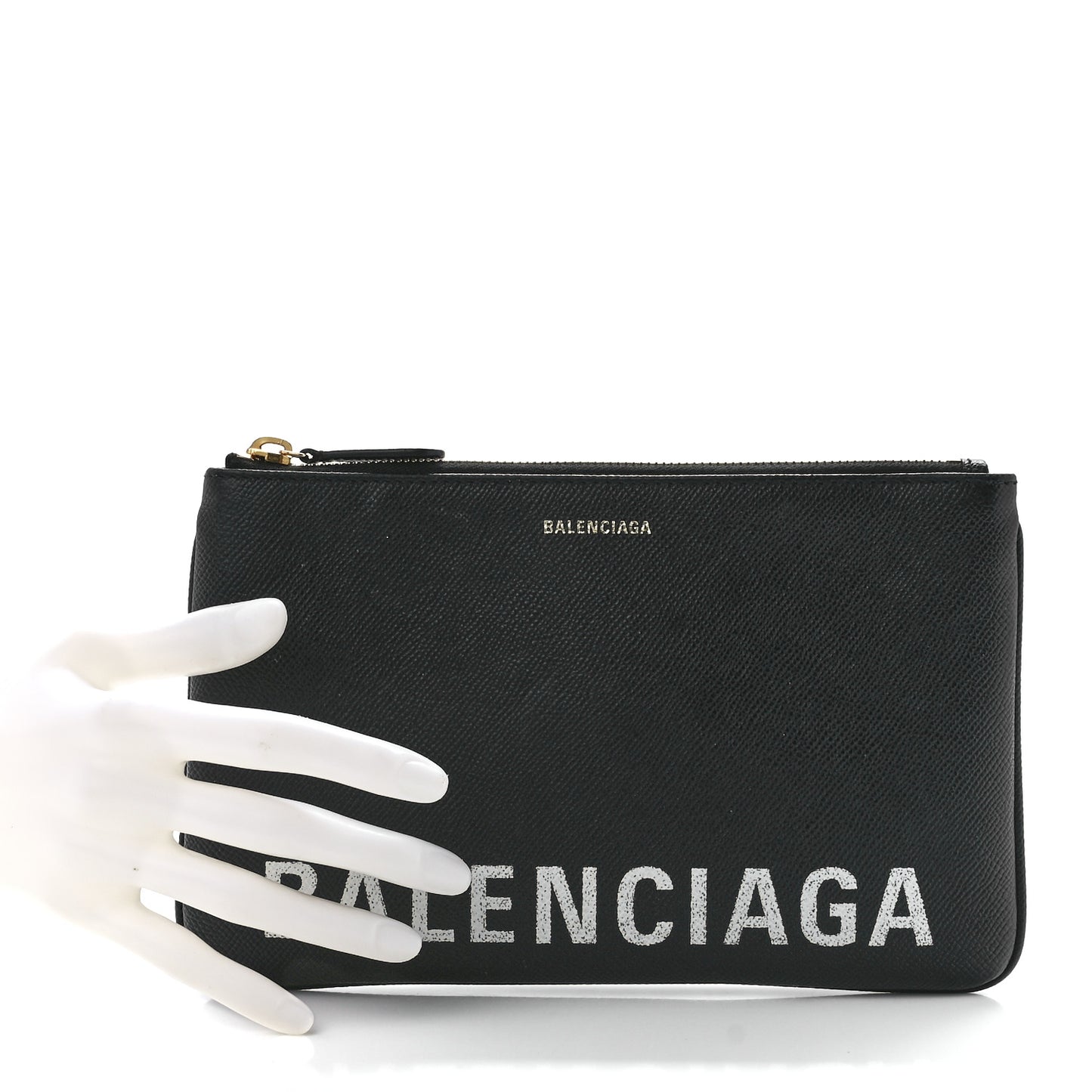 Calfskin Ville Logo Zip Pouch Black