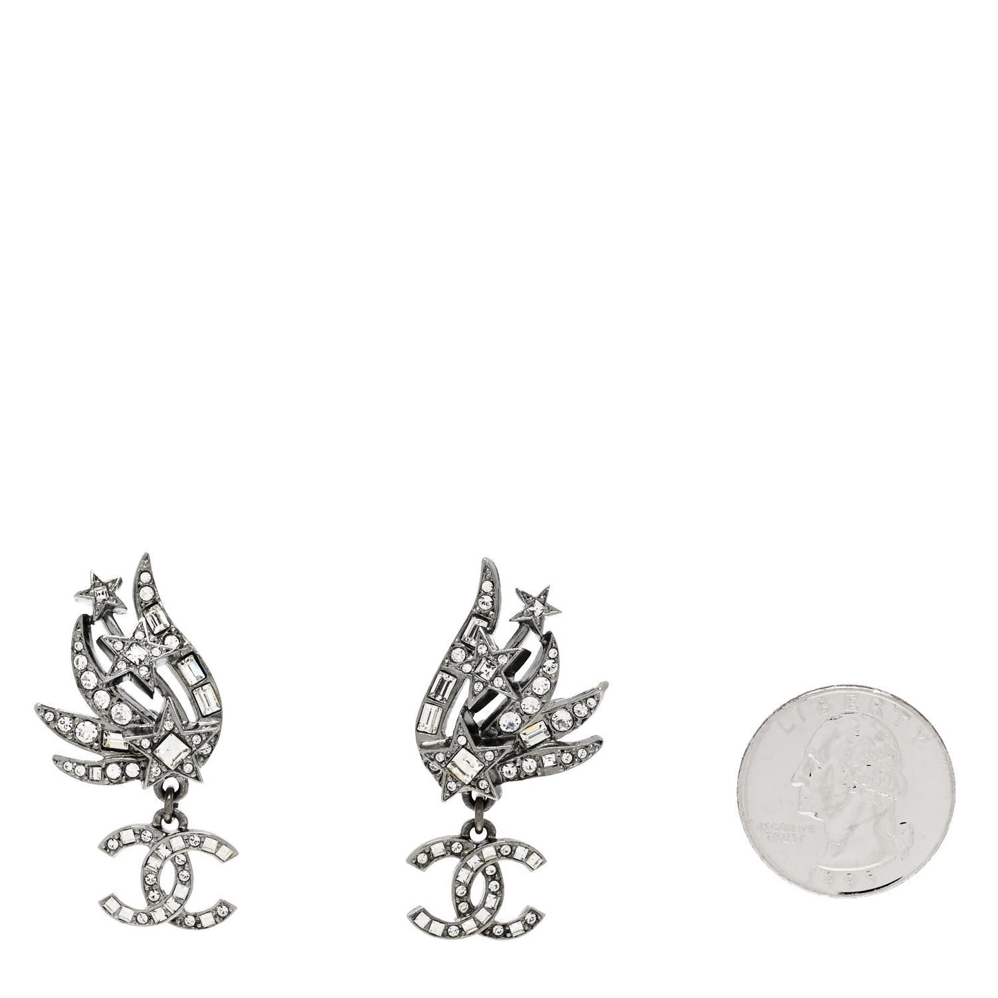 Crystal Baguette CC Wing Star Earrings Silver