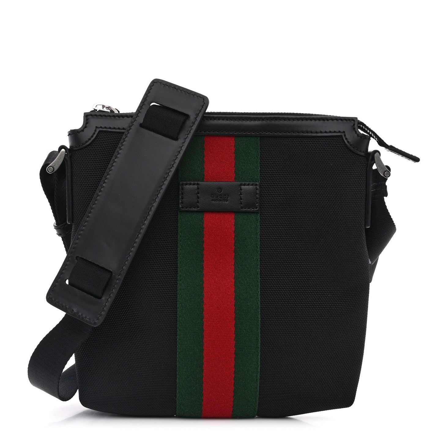 Techno Canvas Selleria Calfskin Web Small Flat Messenger Bag Black