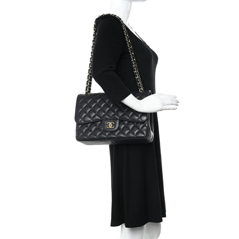 Caviar Quilted Jumbo Double Flap Black
